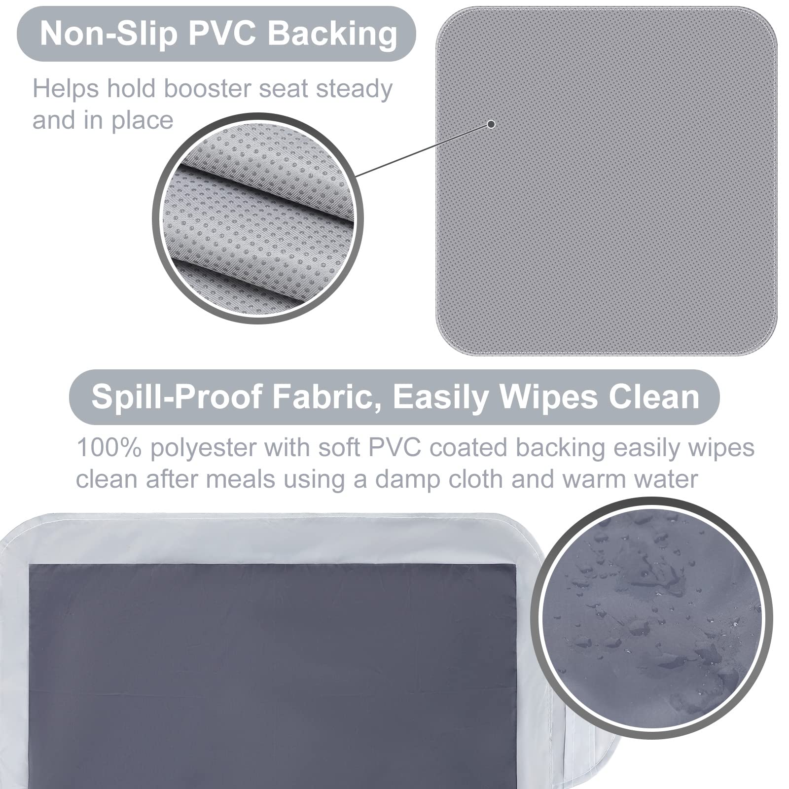 2 Pack Extra Large High Chair Covers - Gray Waterproof Dining Chair Protectors for Baby, Toddler & Infant - Replacement Booster Seat Covers for Home & Kitchen Use - Perfect for Mealtime, Feeding & Messy Play