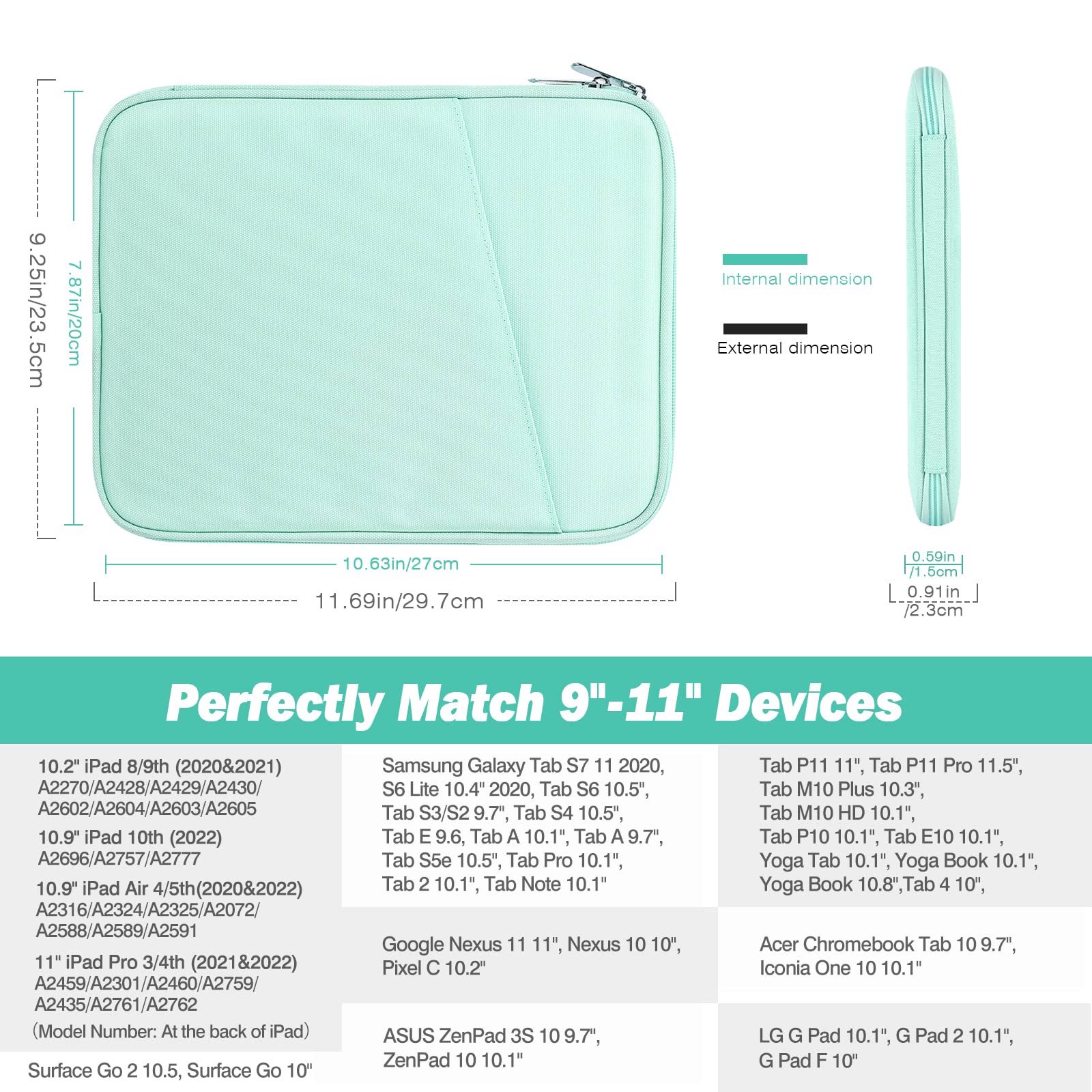 MoKo 11 Inch Tablet Sleeve Case - Protective Carrying Bag with Pocket for iPad Air/Pro 11 (2024), iPad Air 5/4 (10.9