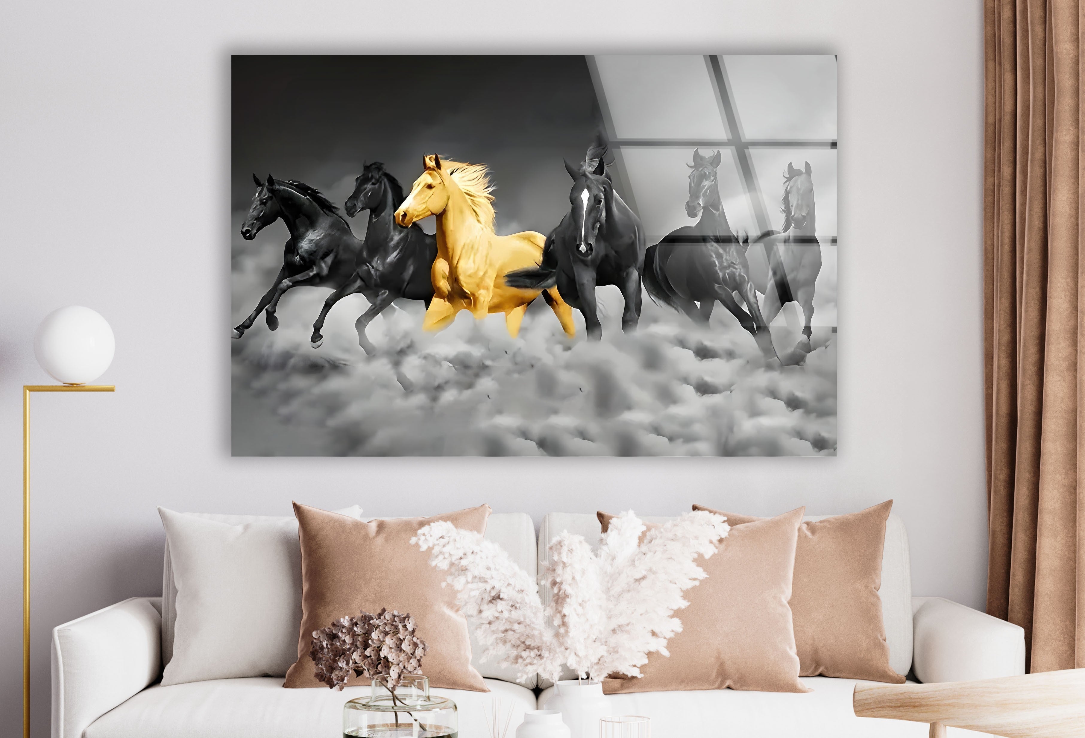 Elegant Black & Golden Horse Glass Wall Art - Handmade Modern Home Decor for Living Room, Bedroom & Office - Perfect Gift Idea for Housewarming & Holidays