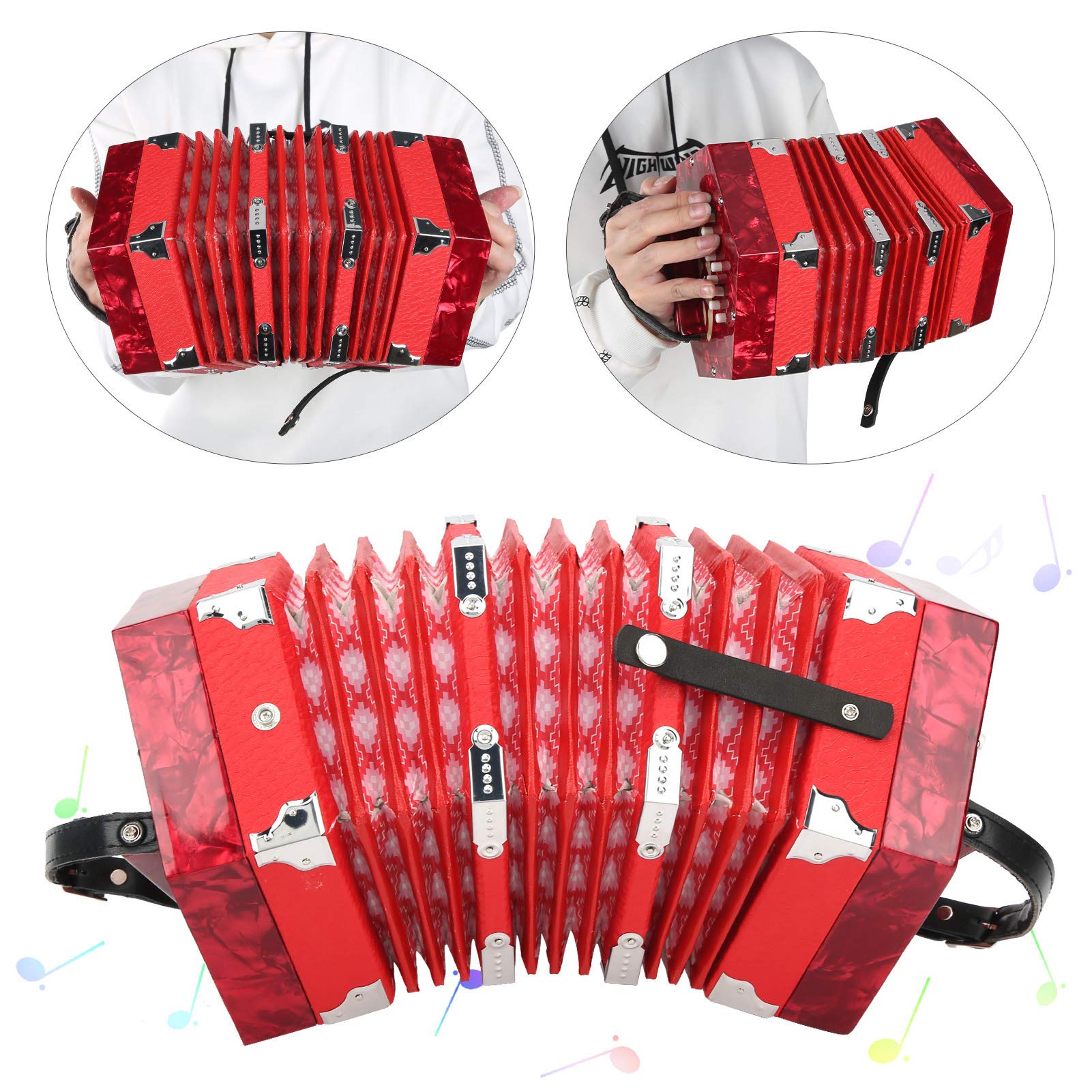 Professional 20-Button Concertina Accordion - Portable Musical Instrument for Adults, Beginners & Performers (Red) | Perfect for Folk Music, Irish Sessions & Travel Performances