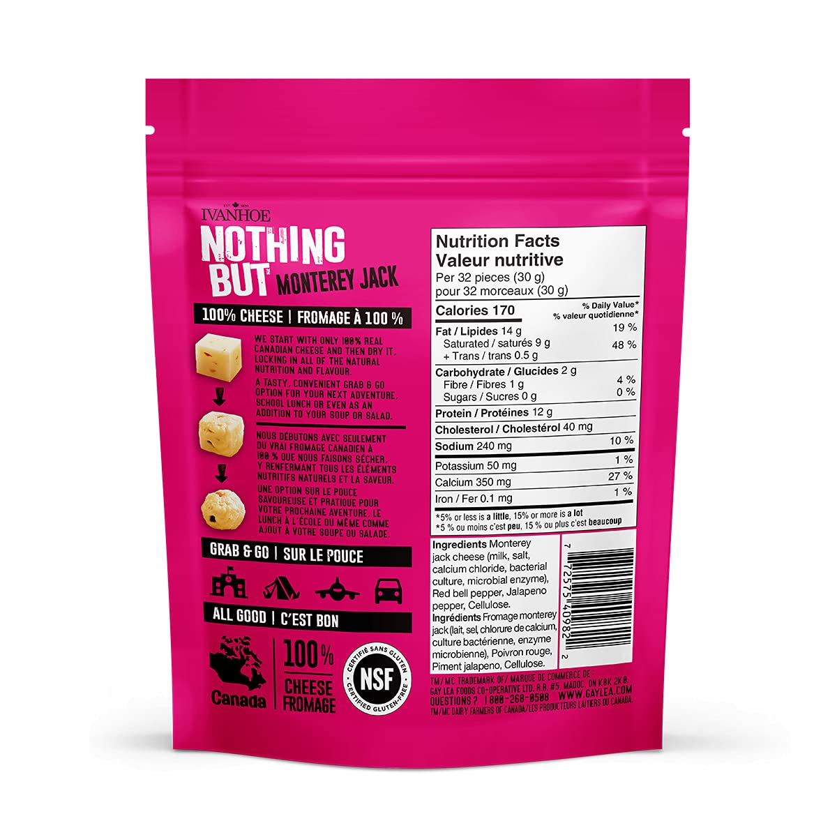 Ivanhoe Nothing But Cheese 100% Canadian Puffed High Protein Cheese Snacks - Monterey Jack with Red Bell & Jalapeno Peppers, 60g | Keto-Friendly, Low Carb, Gluten-Free | Perfect for On-The-Go Snacking, Lunch Boxes & Healthy Lifestyle
