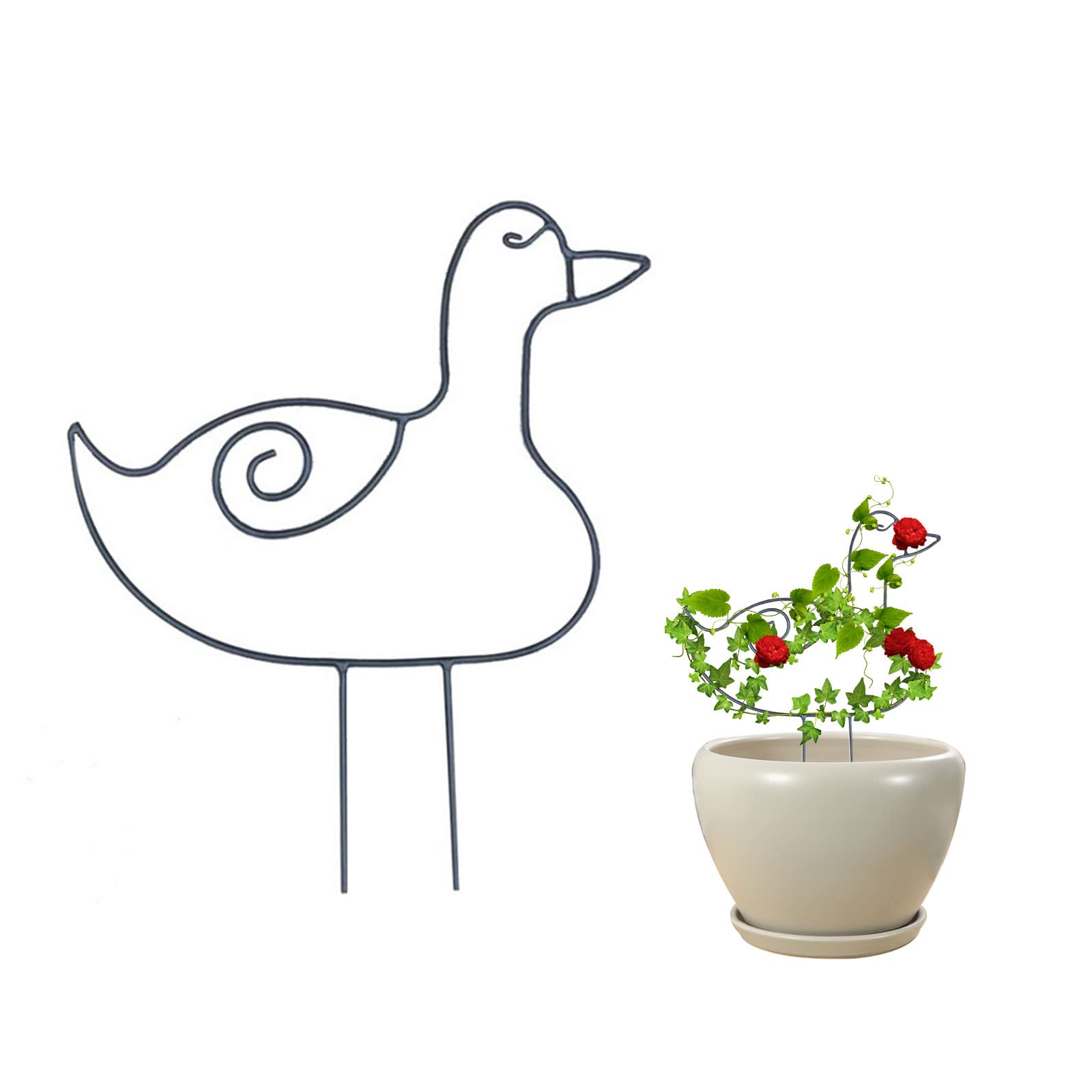 Duck-Shaped Black Iron Garden Trellis - 1 Pack Rust-Proof Metal Plant Support for Climbing Plants | Indoor & Outdoor Decorative Plant Stand for Vines, Flowers & Vegetables
