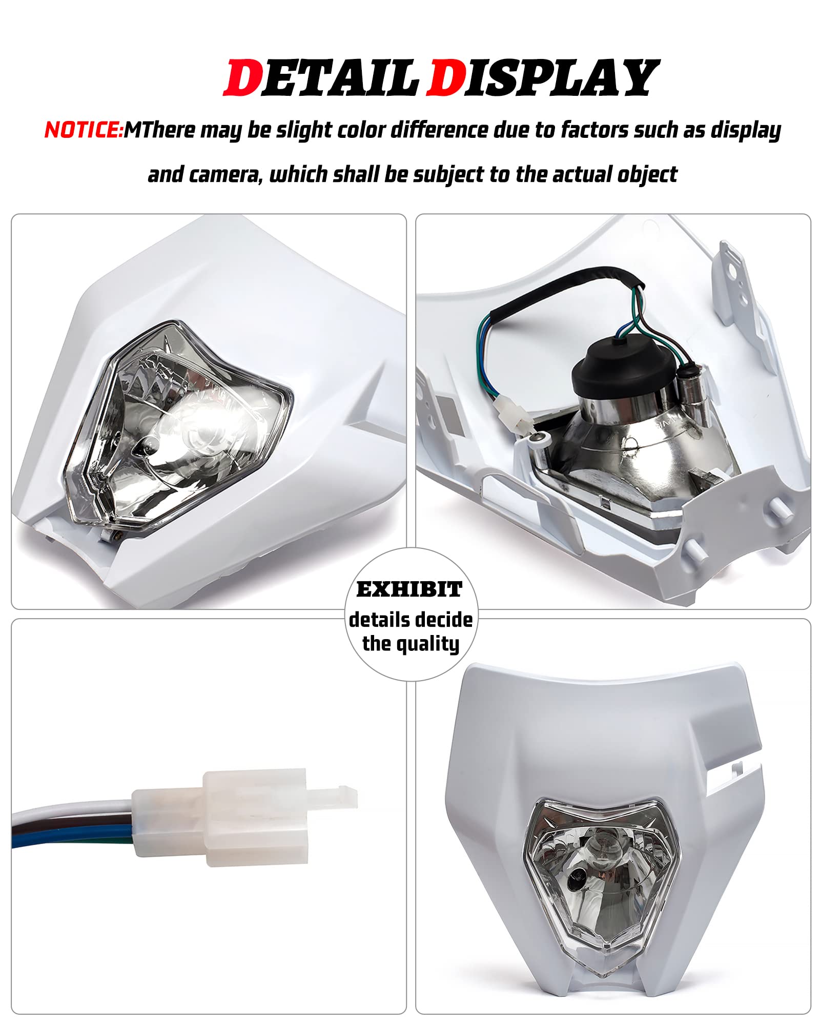 Universal Dirt Bike Headlight Kit - White LED Motorcycle Headlamp for Pit Bikes & Off-Road Riding | Night Trail & Adventure Lighting Accessory