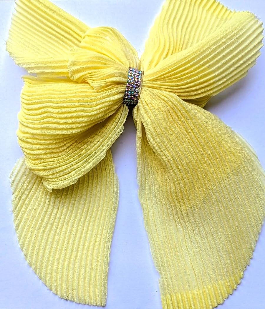 VSAKSH Large Rhinestone Bow Hair Clip for Women - Strong Hold Hair Barrettes with Long Ribbon, Elegant Hair Accessories for Parties, Weddings & Daily Wear
