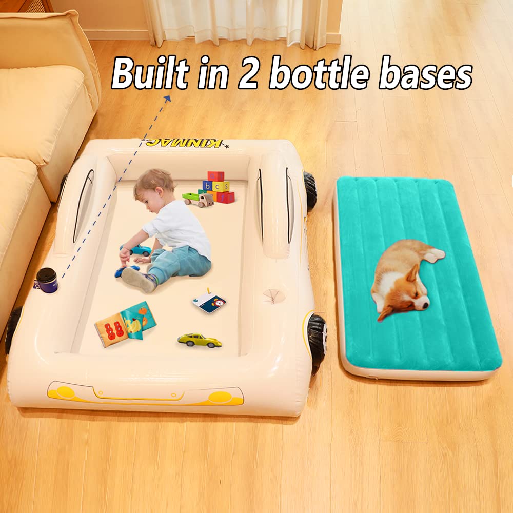 Inflatable Toddler Travel Bed - Portable Kids Air Mattress for Camping & Car Trips | Racecar Design with Safety Sides | Green Blow Up Sleeping Pad for Toddlers - Perfect for Travel, Sleepovers & Outdoor Adventures