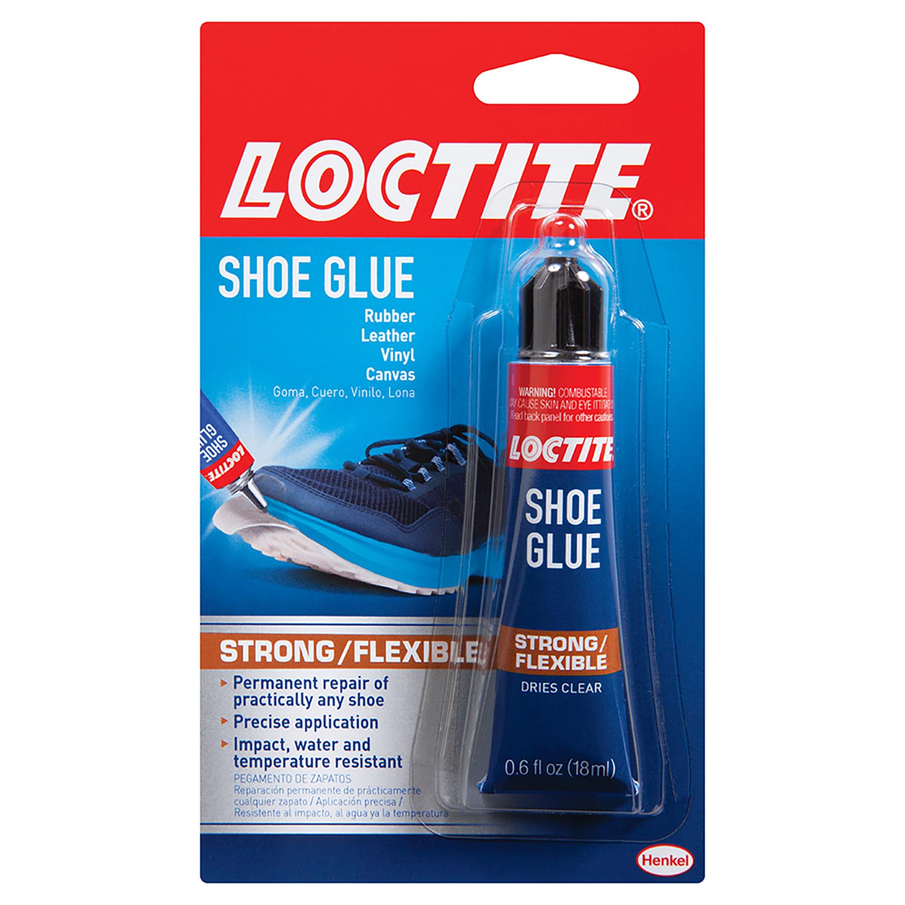 Loctite Shoe Glue - Strong & Flexible Fabric Adhesive, Waterproof, Impact & Vibration Resistant, Clear Drying - 0.6 fl oz (1 Pack) - Perfect for Shoe Repairs, Leather Crafts & DIY Projects