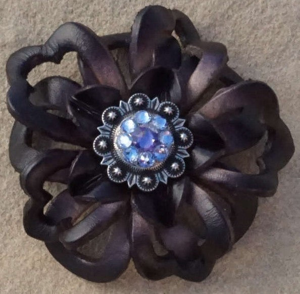 Black Lotus Flower Concho with Antique Silver Lilac & Light Sapphire - Perfect for Western Belts, Leather Crafts & Boho Jewelry Making