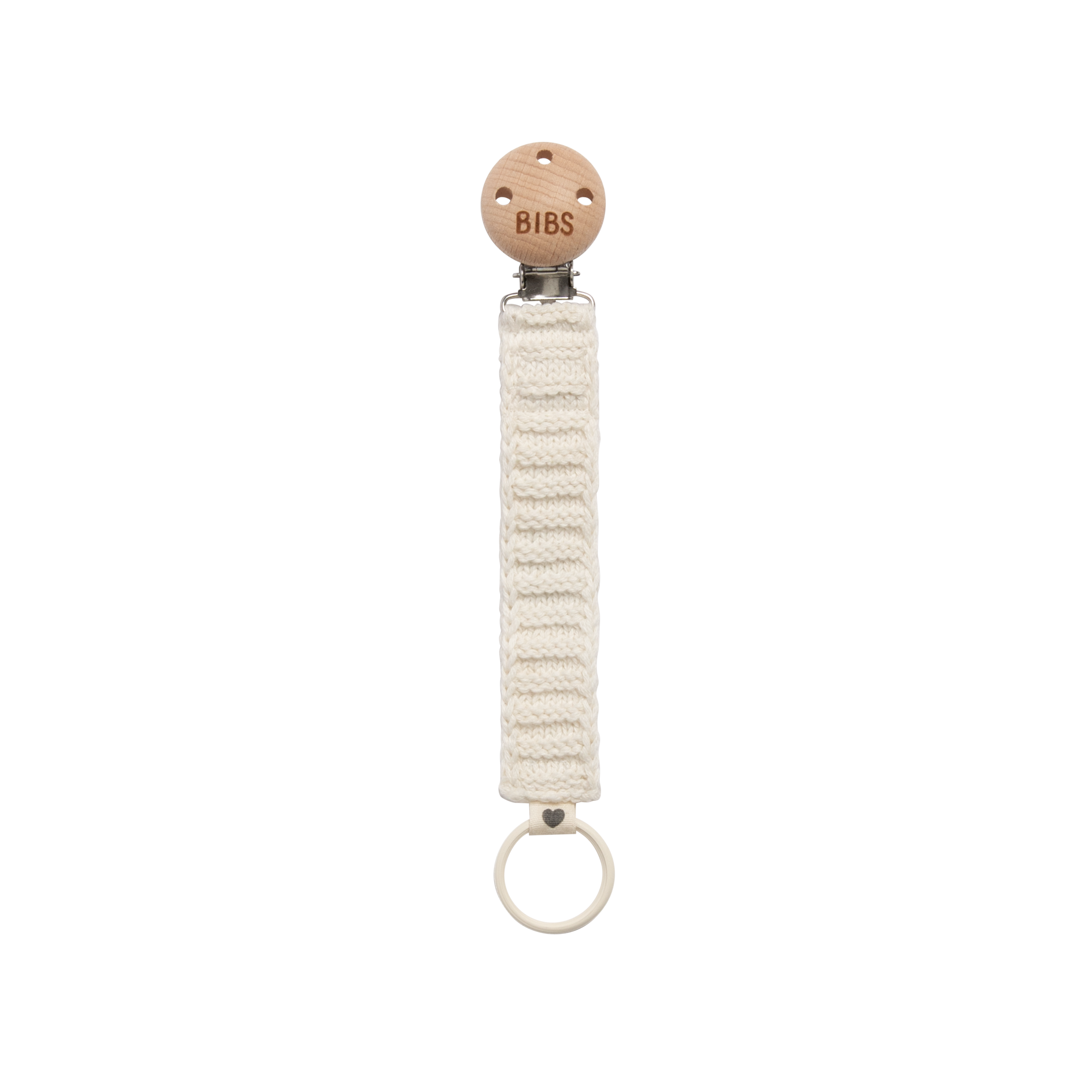 BIBS Cotton Knit Pacifier Clip for Babies - Soft Ivory Dummy Soother Holder - Perfect for Strollers, Car Seats & Daycare Use