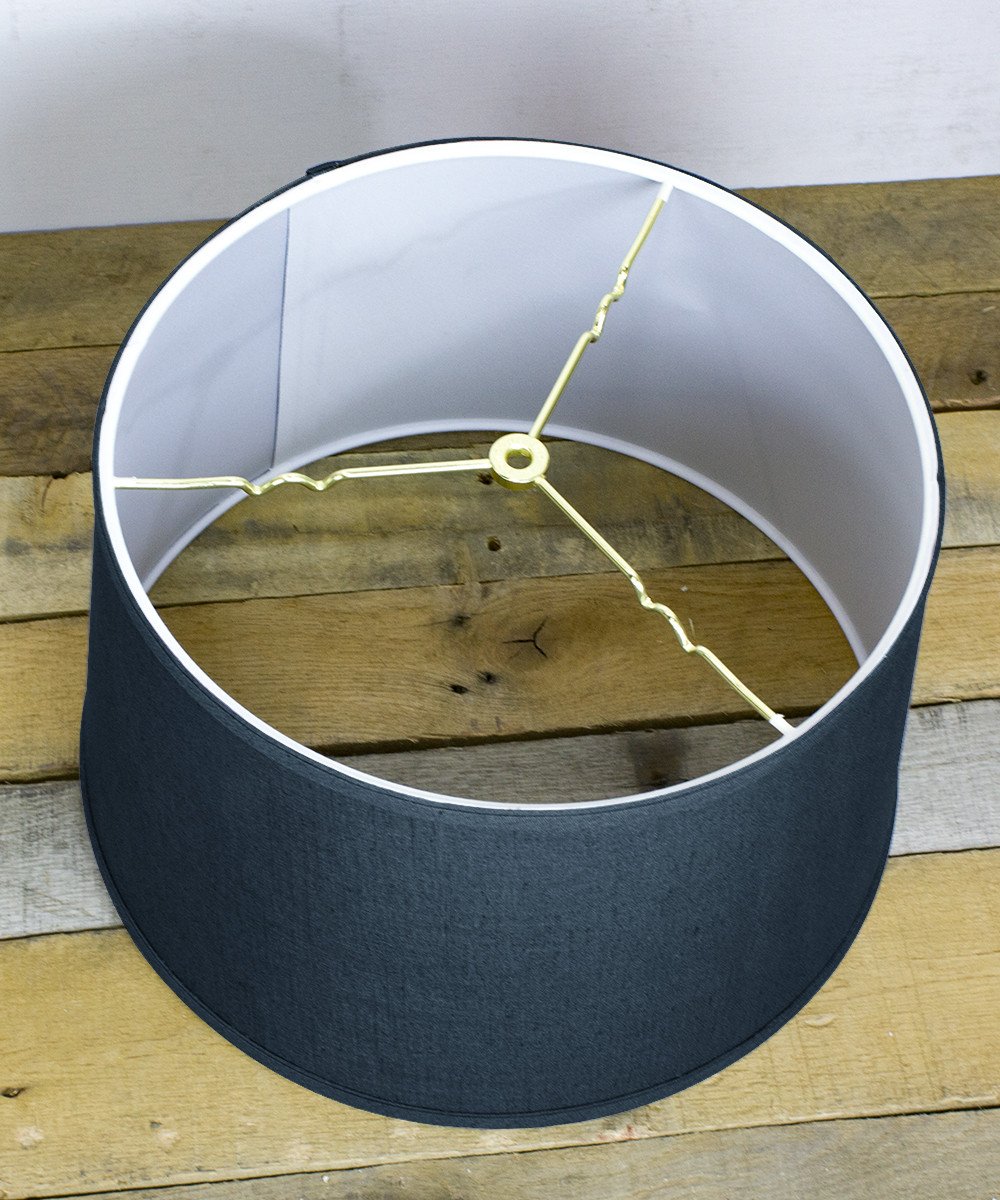 14x16x10 Shallow Drum Hardback Textured Slate Blue Lampshade with Brass Spider Fitter - Table & Desk Lamp Shade - Large Blue Lampshade for Living Room, Bedroom, Office Decor