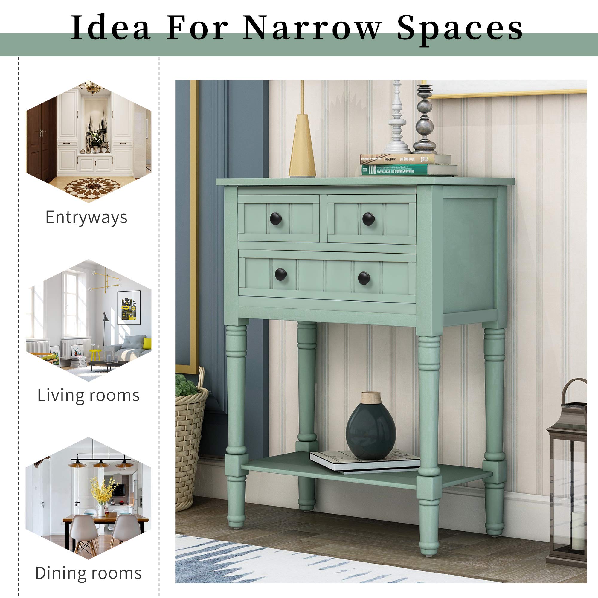 Farmhouse Narrow Console Table with Storage Drawers - Slim Sofa Table for Living Room & Entryway - Easy Assembly (Retro Blue) - Perfect for Small Spaces & Hallways