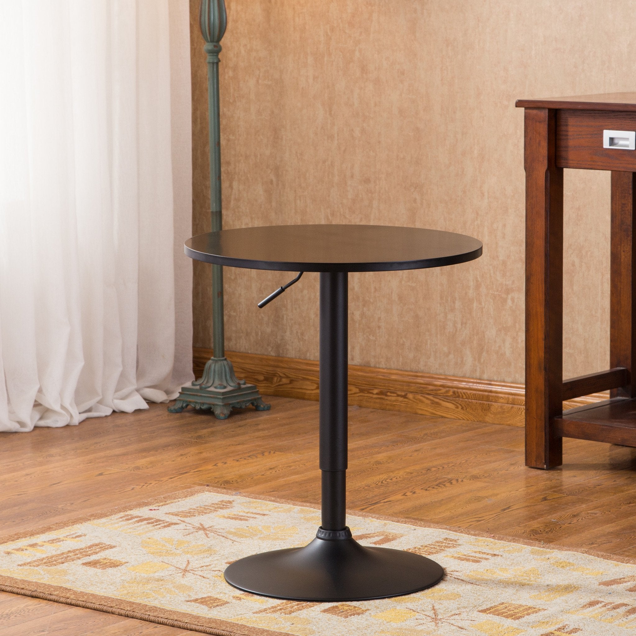 Roundhill Furniture Belham Round Adjustable Height Metal Base Bar Table - 36 Inch Counter Height Dining Table for Kitchen, Bar & Pub - Matte Black Finish for Modern Home Decor