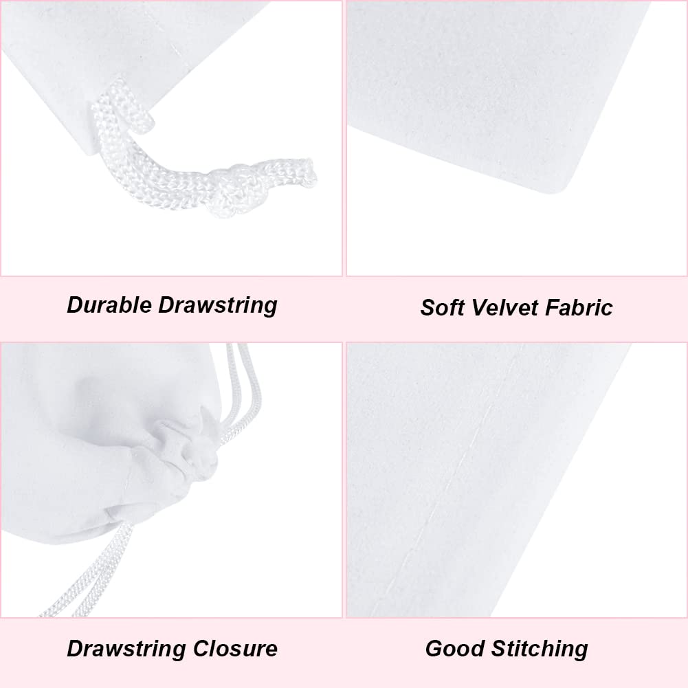 Shintop 10-Piece Velvet Drawstring Gift Bags - 3x4 Inch Jewelry Pouch for Wedding Favors, Birthday Parties & Special Events (White) - Perfect for Bridesmaid Gifts, Baby Showers & Party Favors