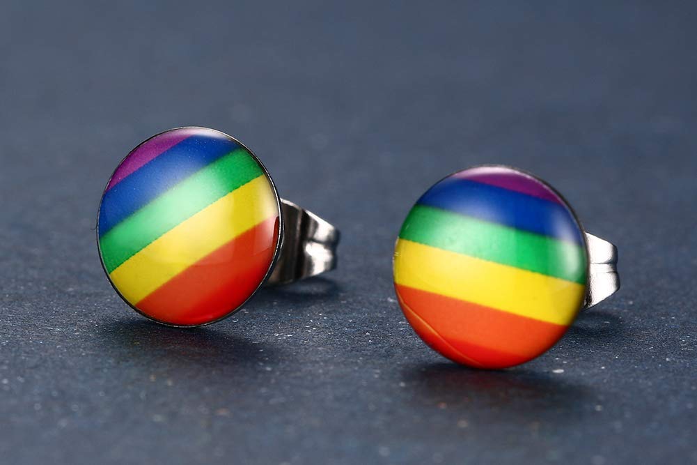 VNOX 4 Pairs LGBTQ+ Pride Rainbow Hoop Stud Earrings for Women & Men - Perfect for Pride Parades, Festivals & Everyday Wear