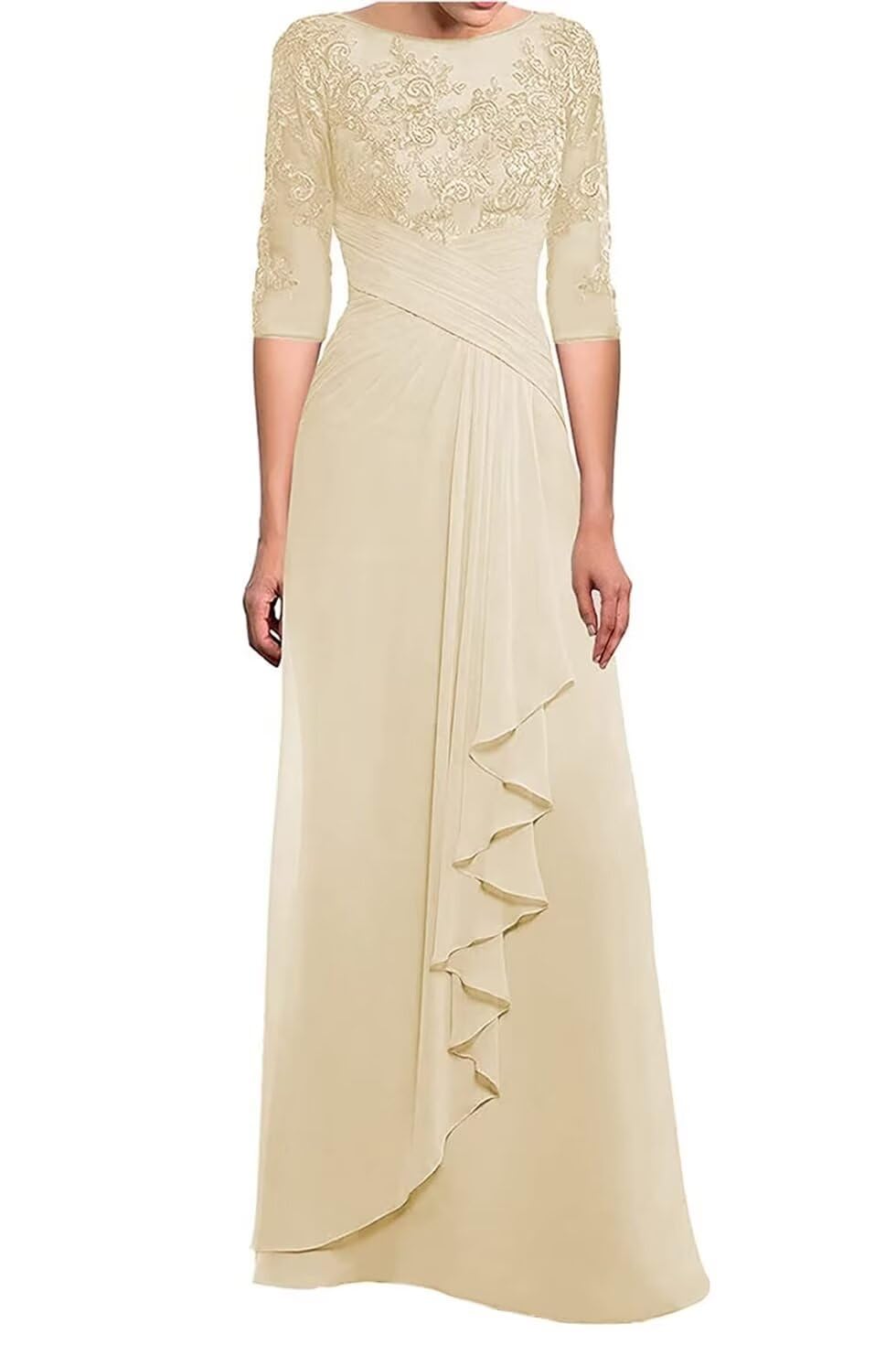 Elegant Mother of The Bride Dresses for Wedding Guest - Women's Chiffon Long Formal Evening Gown with Half Sleeves | Perfect for Weddings, Galas & Special Occasions
