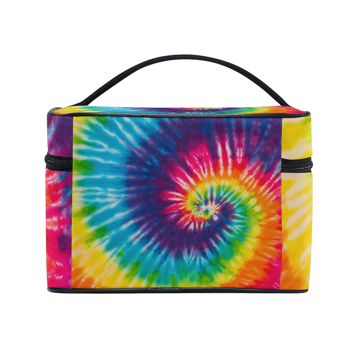 Cooper Girl Swirl Rainbow Cosmetic Bag - Waterproof Travel Makeup Train Case with Mirror | Perfect for Travel, Gym & Daily Organization