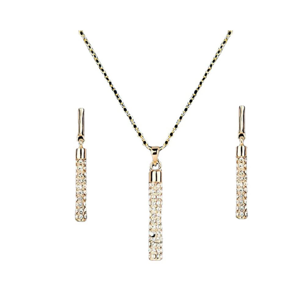 Koalad Full Rhinestone Cylindrical Necklace & Earrings Set - Elegant Fashion Jewelry for Women & Girls | Perfect for Parties, Festivals, Travel & Gifts | Great for Weddings, Date Nights & Special Occasions