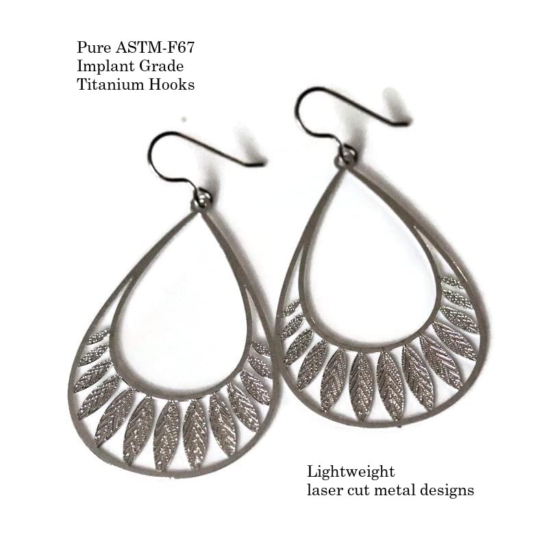 Hypoallergenic Titanium Teardrop Leaf Cutout Dangle Earrings - Lightweight Silver Jewelry for Women | Perfect for Parties, Weddings & Everyday Wear