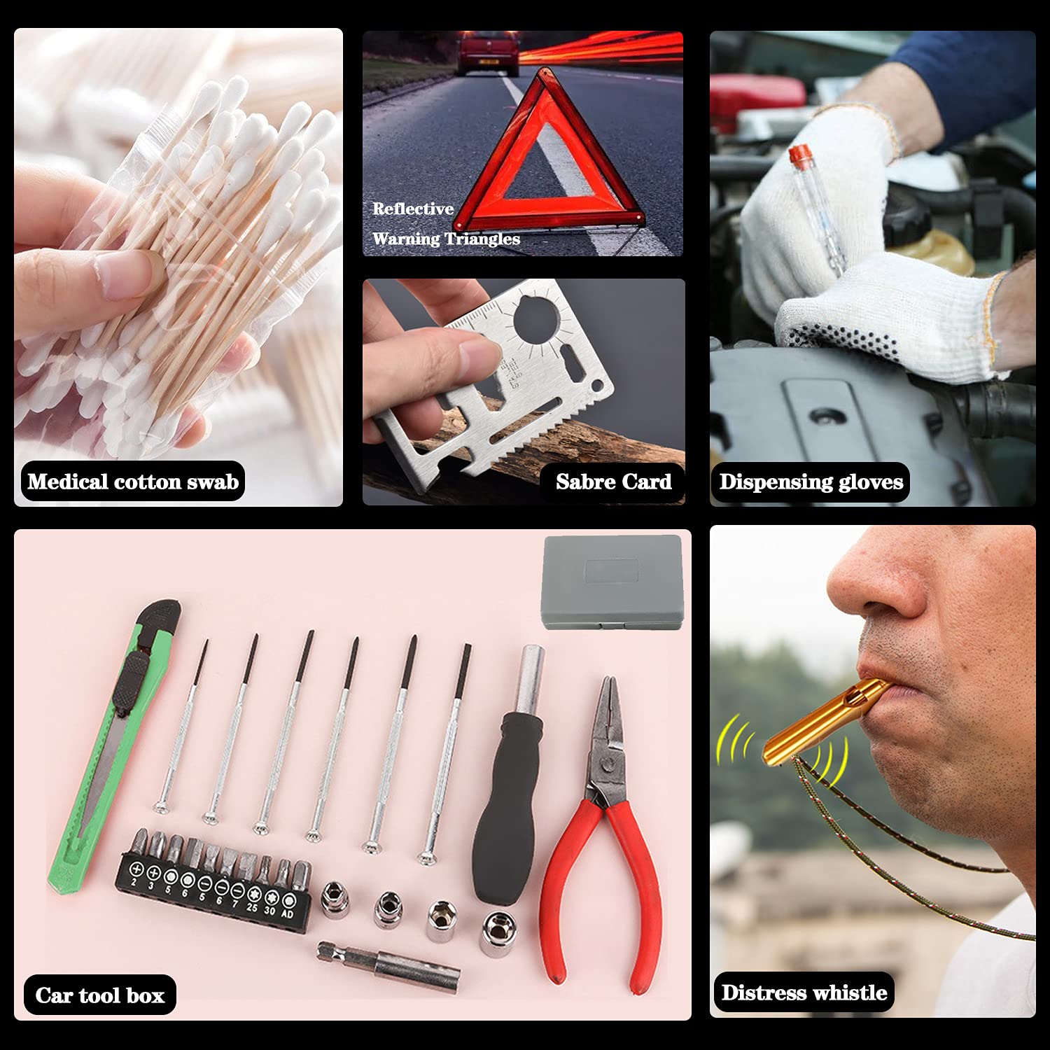 Premium Roadside Car Emergency Kit - High Power Car Vacuum, Jumper Cables, Reflective Warning Triangle & Safety Tools | Essential Vehicle Safety Gear for Roadside Emergencies & Breakdowns