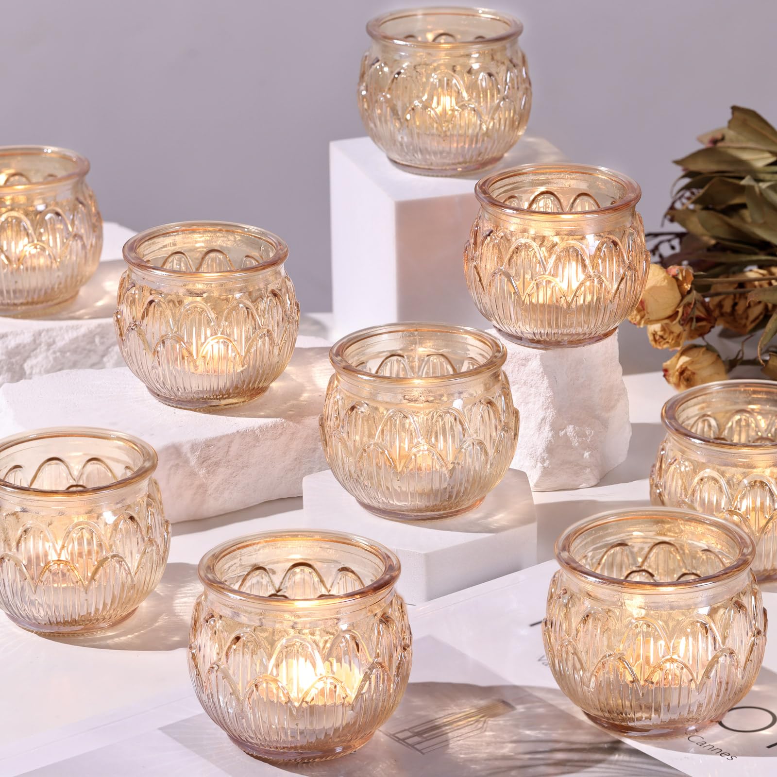 24PCS Gold Votive Candle Holders Bulk - Elegant Lotus Tealight Holders for Diwali Decorations, Wedding Centerpieces & Fall Table Decor - Perfect for Home, Party & Holiday Decorating
