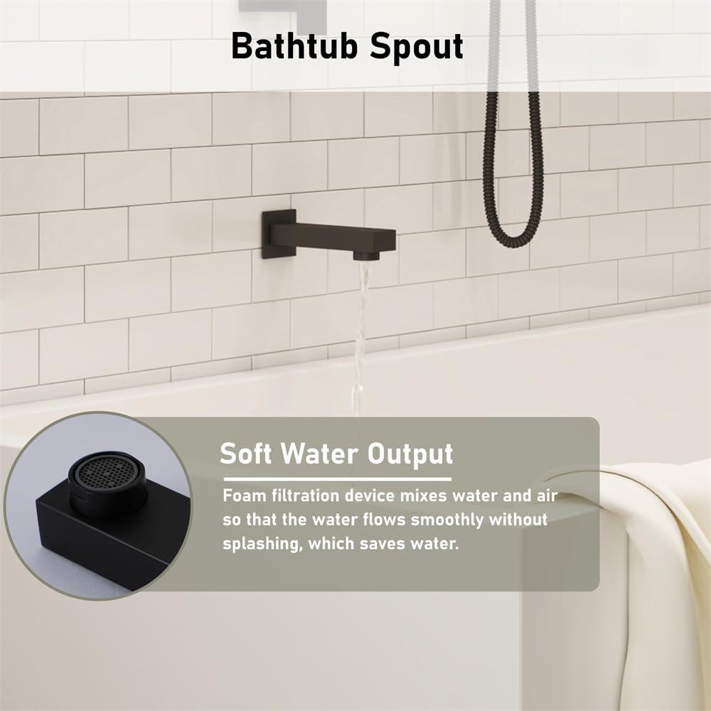 Premium 12 Inch Rainfall Shower System - High Pressure Matte Black Shower Head with 3 Functions (Wall Mounted) for Spa-Like Bathroom Experience