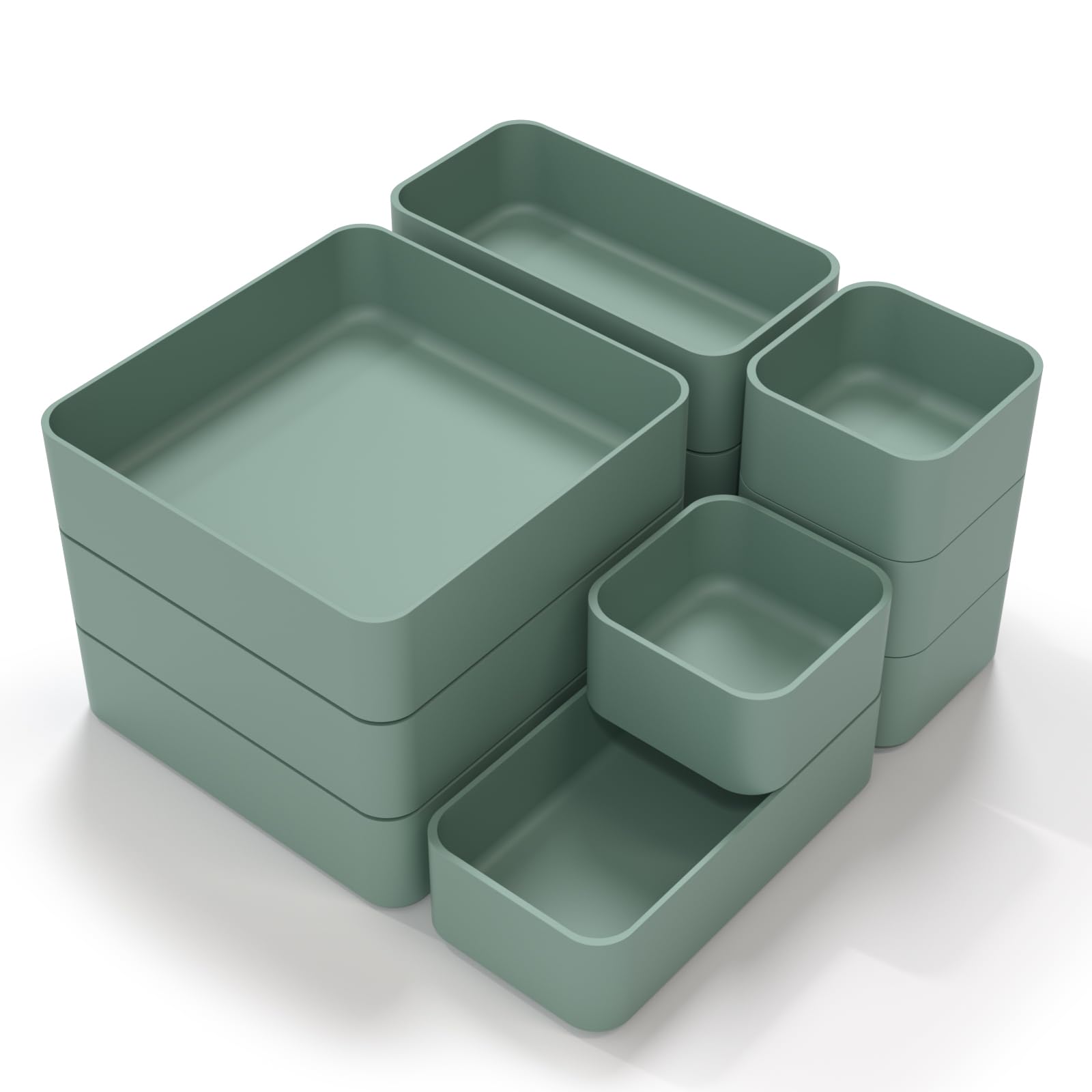 11-Piece Stackable Drawer Organizer Set - Multi-Size Desk & Vanity Storage Bins for Makeup, Stationery, Utensils - Perfect for Bathroom, Dresser, Office & Kitchen Organization