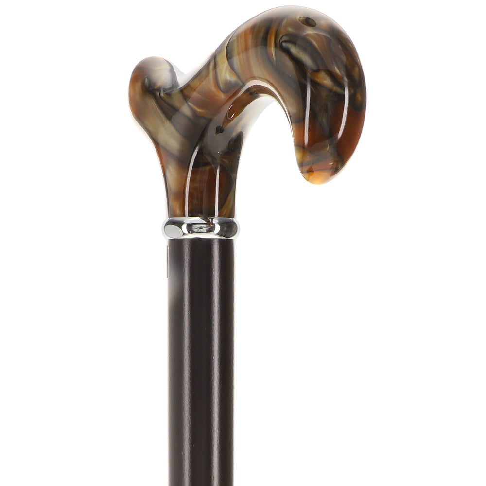 Golden Sienna Derby Walking Cane with Black Beechwood Shaft & Silver Collar - Scratch & Dent Sale - V1233 | Lightweight Mobility Aid for Seniors & Outdoor Walking Support