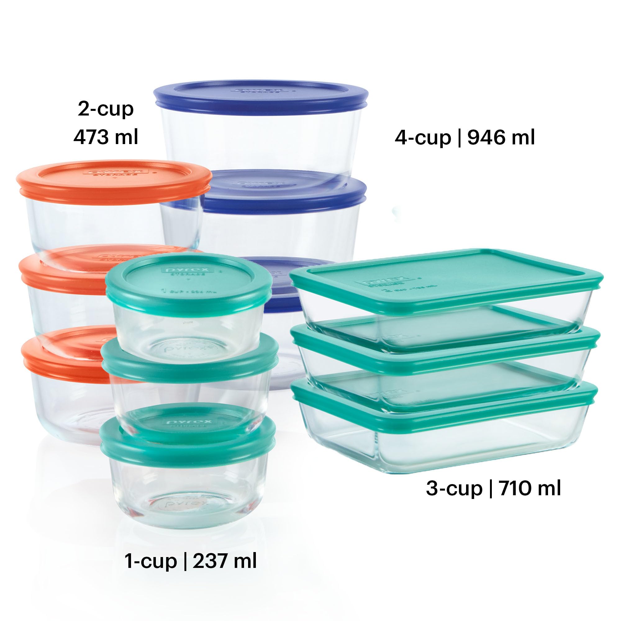 Pyrex Simply Store 24-Piece Glass Food Storage Container Set with Lids - Round & Rectangle BPA-Free Containers for Meal Prep, Leftovers & Freezer Storage | Dishwasher, Microwave & Freezer Safe Glass Containers for Home & Kitchen Organization