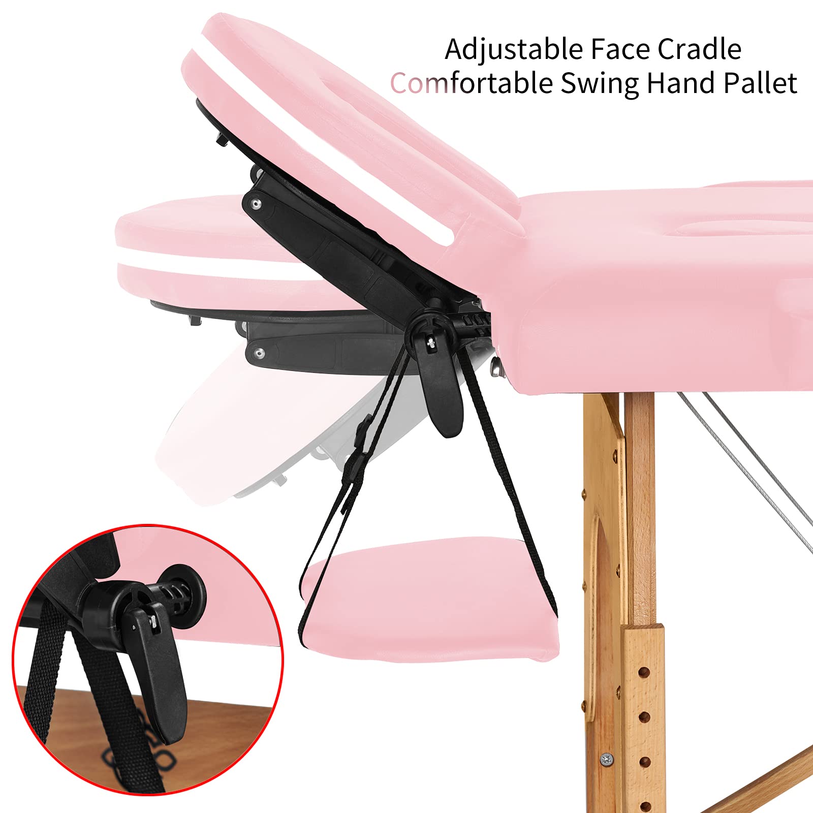 ZEENA Portable Massage Table - Lightweight Foldable Therapy Salon Bed for Massage, Physiotherapy, Facials & Reiki | Adjustable Height with Face Cradle & Headrest | Perfect for Spa, Home Use & Professional Therapists (Pink)