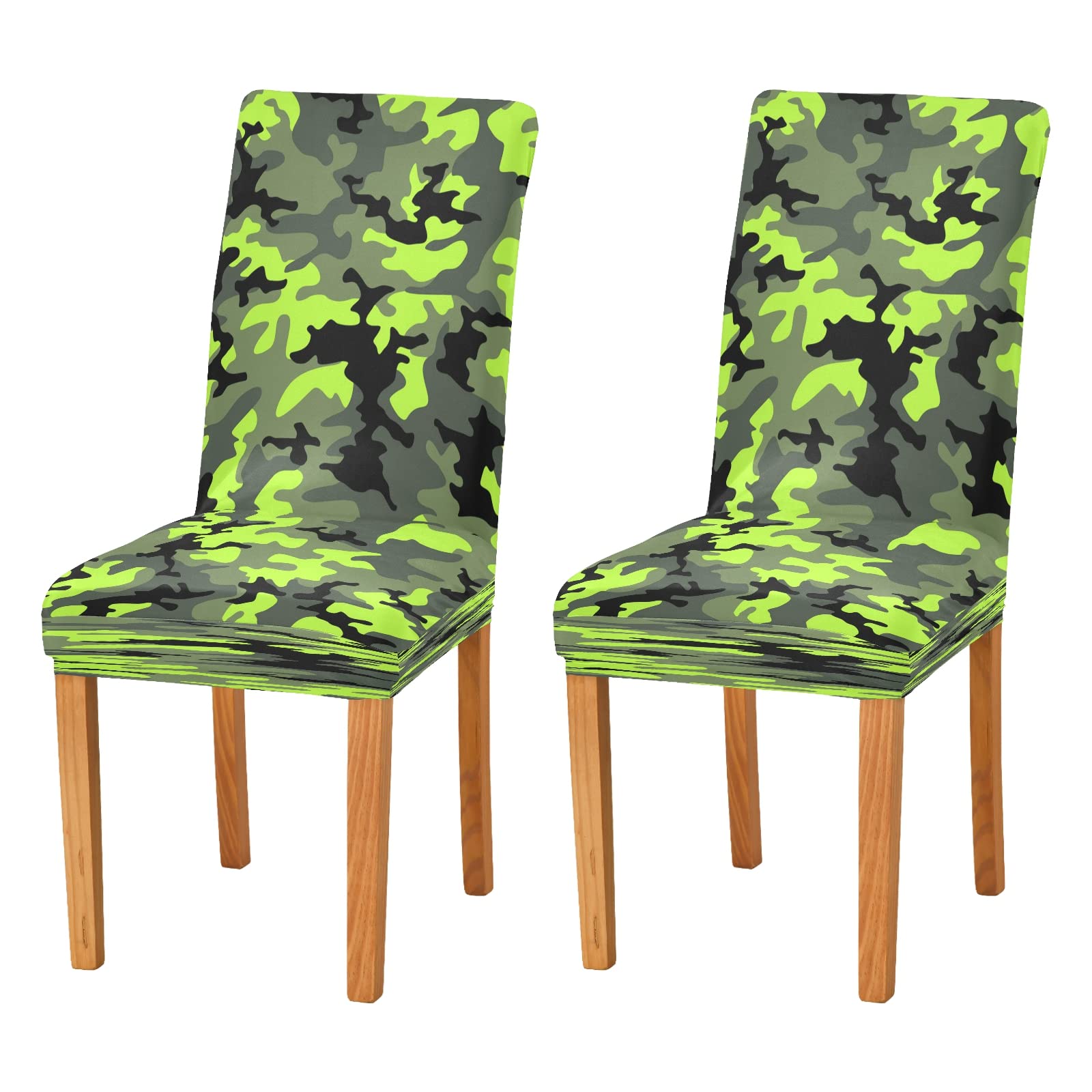 Xigua Green Black Camo Stretch Chair Slipcovers - Washable Dining Room Chair Covers Set of 4, Anti-Dust Seat Protectors for Kitchen & Home Decor | Perfect for Parties, Daily Use & Furniture Protection