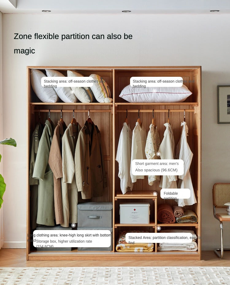 Solid Oak Wood Sliding Door Wardrobe - Durable & Stylish Closet Storage for Bedroom, Living Room, and Office Organization