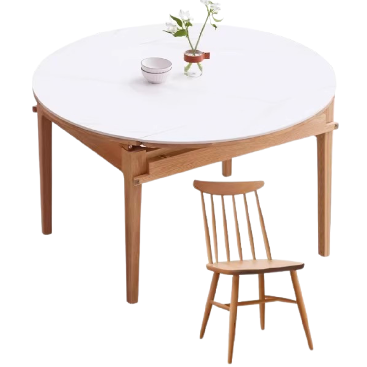 55.1x35.4-55.1x29.9 inch / 140x90сm - 140x76 cm / Natural Wood Color / Folding round table + chair 3 pcs