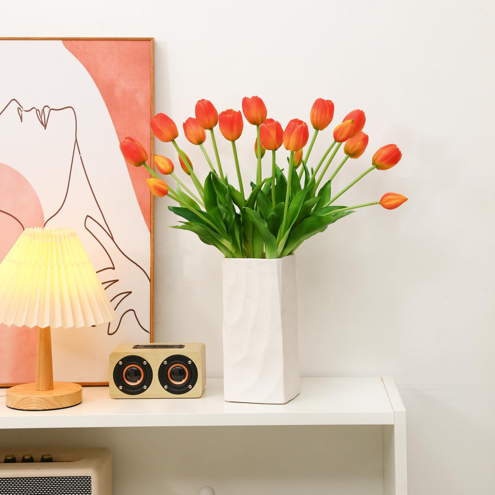 20pcs Real Touch Artificial Tulips Flowers - Faux Latex Tulip Bouquet with Gift Box for Wedding, Party, Home & Room Decoration (Orange) - Perfect for Centerpieces, Tablescapes & Seasonal Displays