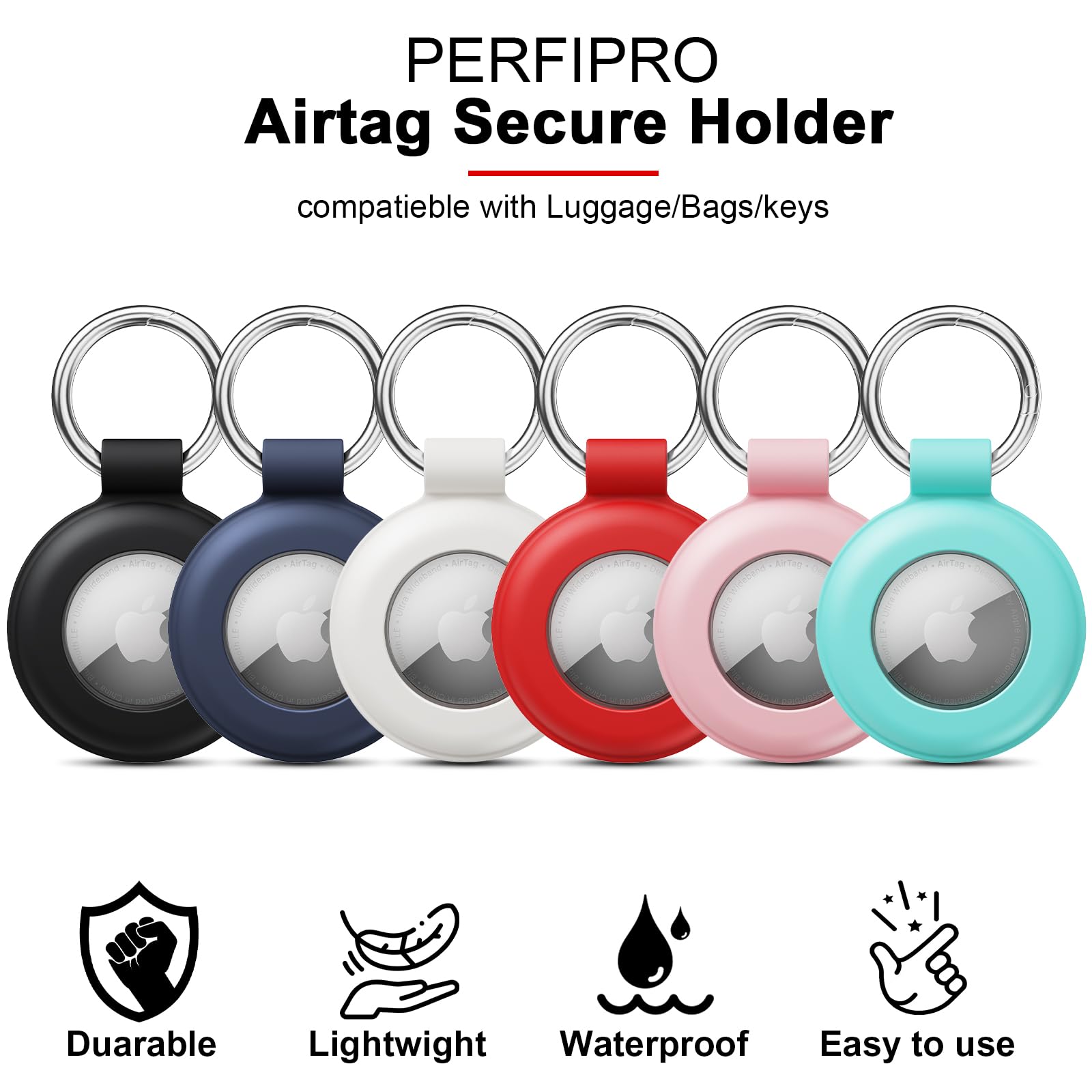 Waterproof Silicone AirTag Holder 4 Pack with Keychain - Durable Apple AirTag Case for Pets, Luggage, Backpacks, Kids & Keys | Perfect for Travel, School & Everyday Use
