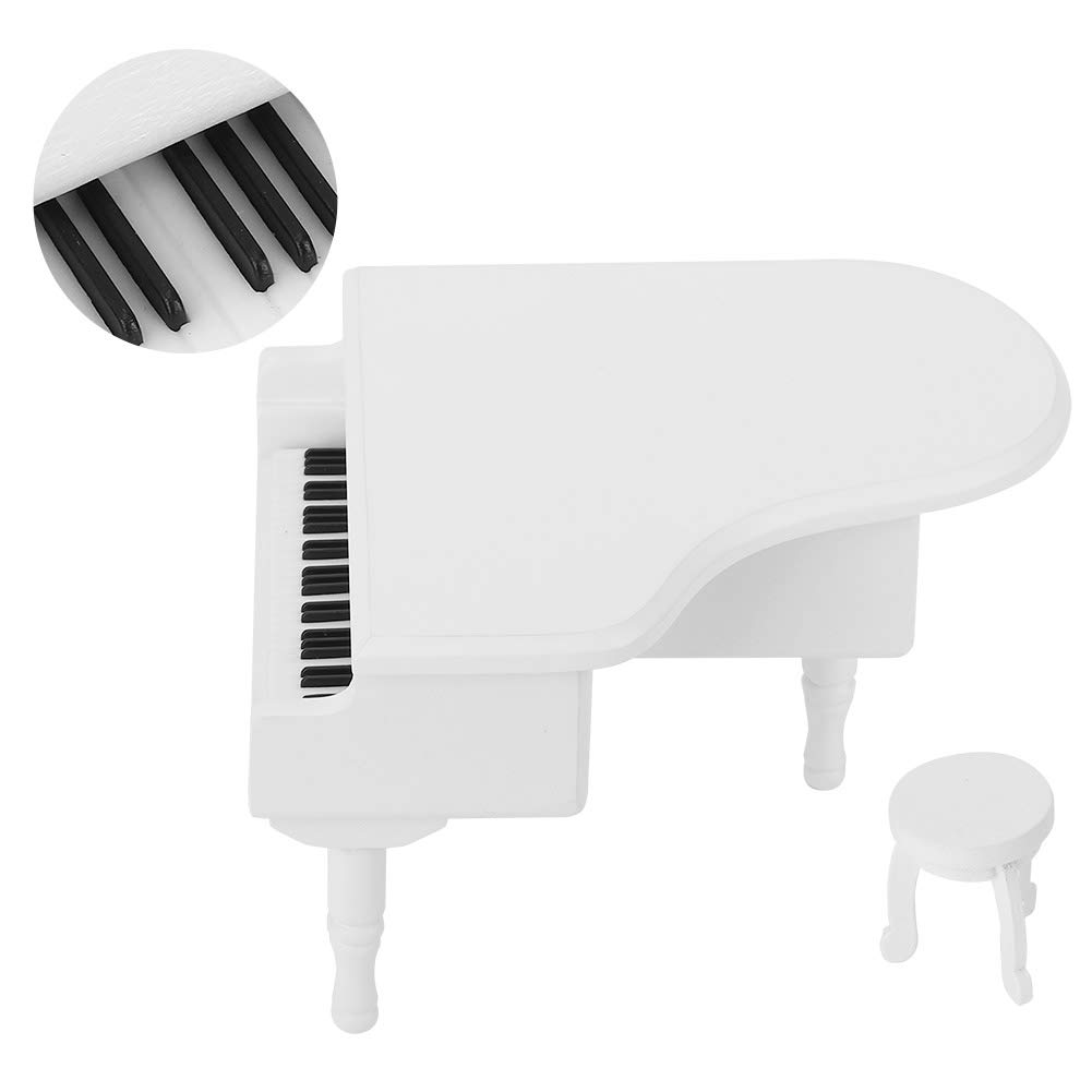 White Wooden Piano Music Box - Handcrafted Jewelry Storage Box with Stool | Elegant Home Decor Gift for Music Lovers | Perfect for Bedroom, Living Room & Wedding Decor