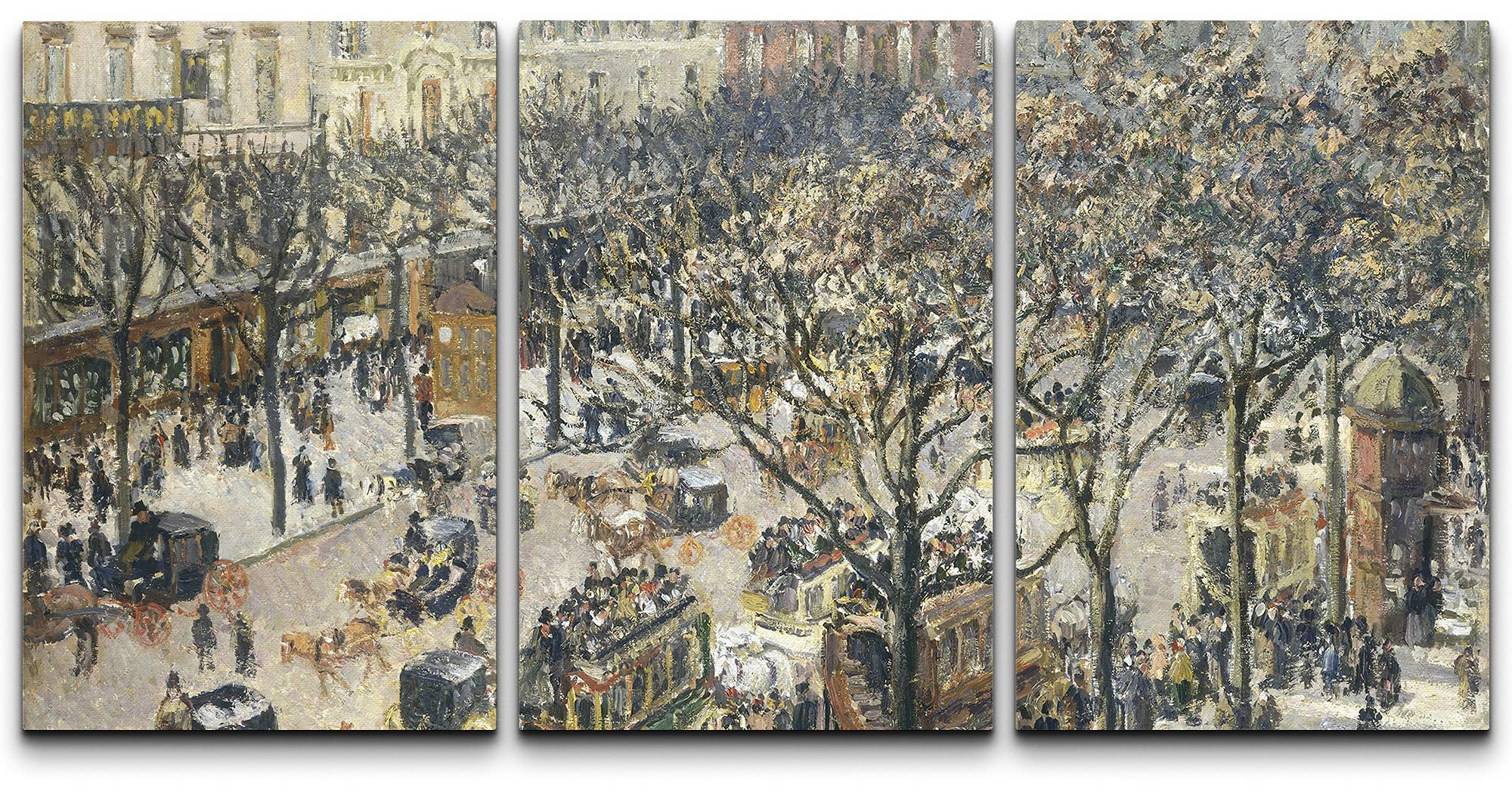 Wall26 Camille Pissarro Boulevard Montmartre Morning Oil Painting Reproduction - 3 Panel Canvas Wall Art Set (24x36 Inches) for Living Room, Bedroom & Office Decor | French Impressionist Artwork | Home & Office Wall Decor