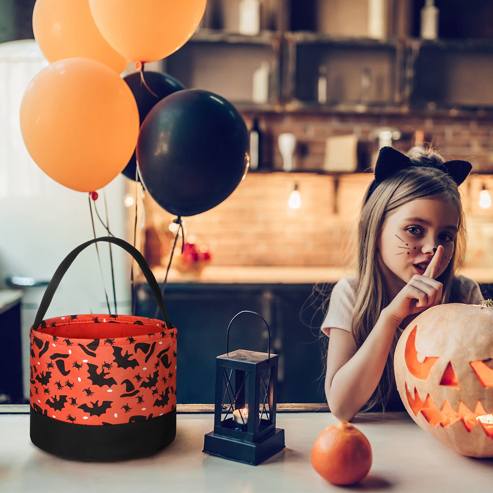 Halloween Party Favor Bags - Orange Trick or Treat Tote with Black Bat & Wizard Hat Design - Halloween Candy Buckets for Kids & Adults - Perfect for Trick-or-Treating, Halloween Parties & School Events