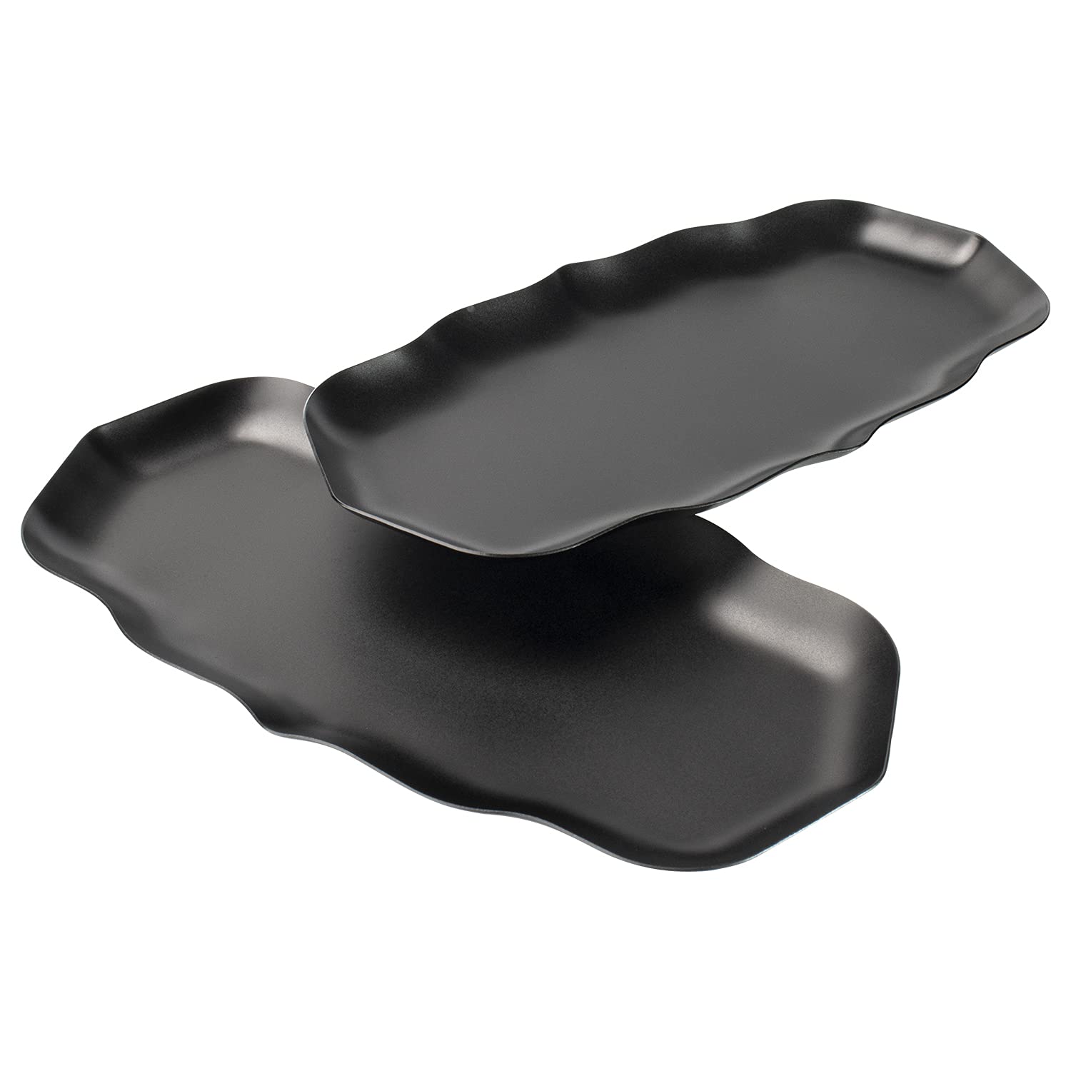 2-Pack Black Wave Stainless Steel Multi-Purpose Tray - Jewelry Organizer, Bathroom Towel Holder, Tea Tray & Cosmetic Storage - Perfect for Home Decor, Vanity, Kitchen and Gift Giving