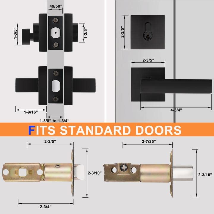 Probrico 5-Pack Flat Black Modern Square Exterior Door Lever Handleset with Single Cylinder Deadbolts Combo - Secure Entry Door Lock Set for Home, Office & Commercial Buildings | Ideal for Front Doors, Back Doors & Side Entrances