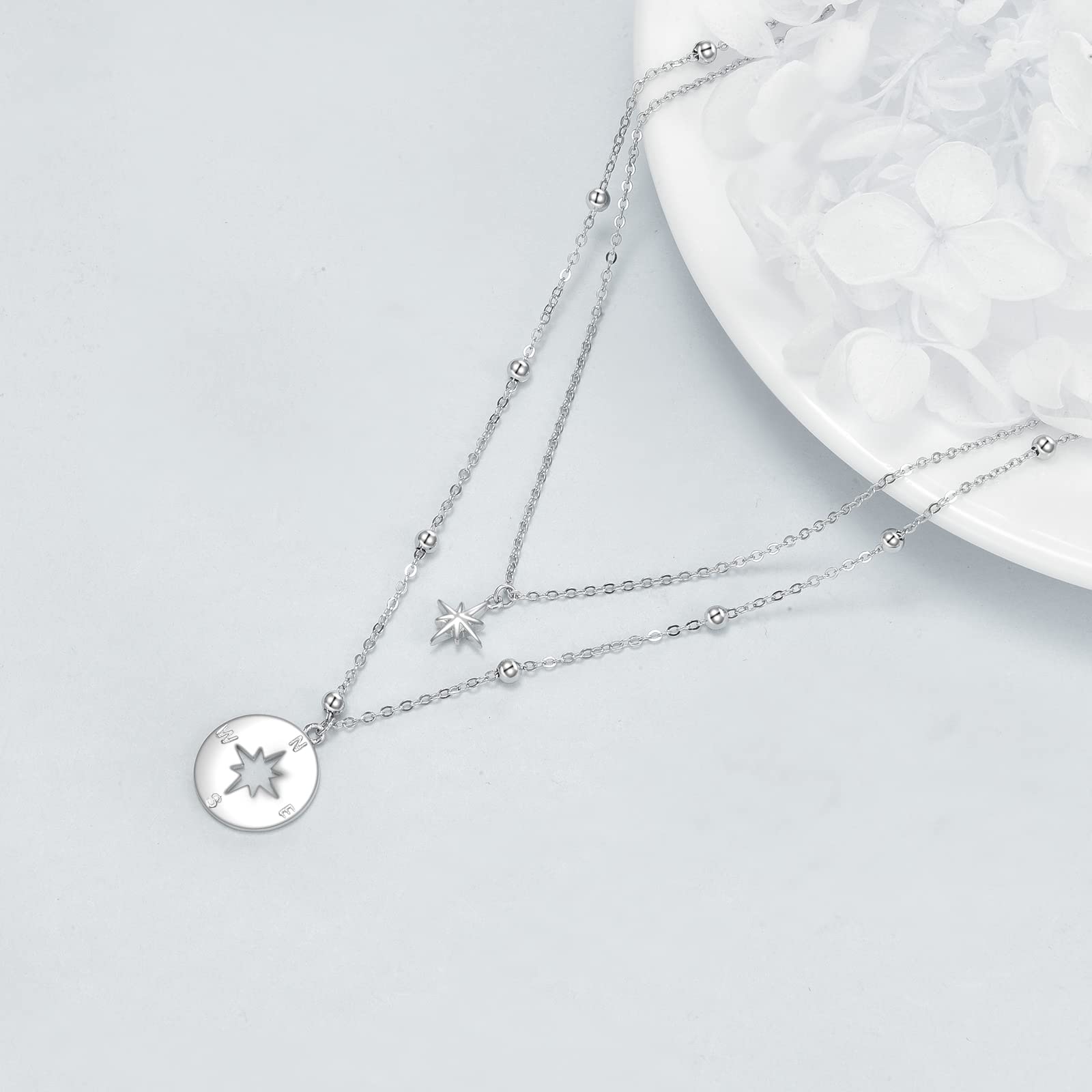 Compass Necklace for Women - Sterling Silver Graduation Gift, Christmas Jewelry, Layered Necklace for Travel & Adventure - Perfect for Everyday Wear, Special Occasions & Gifts