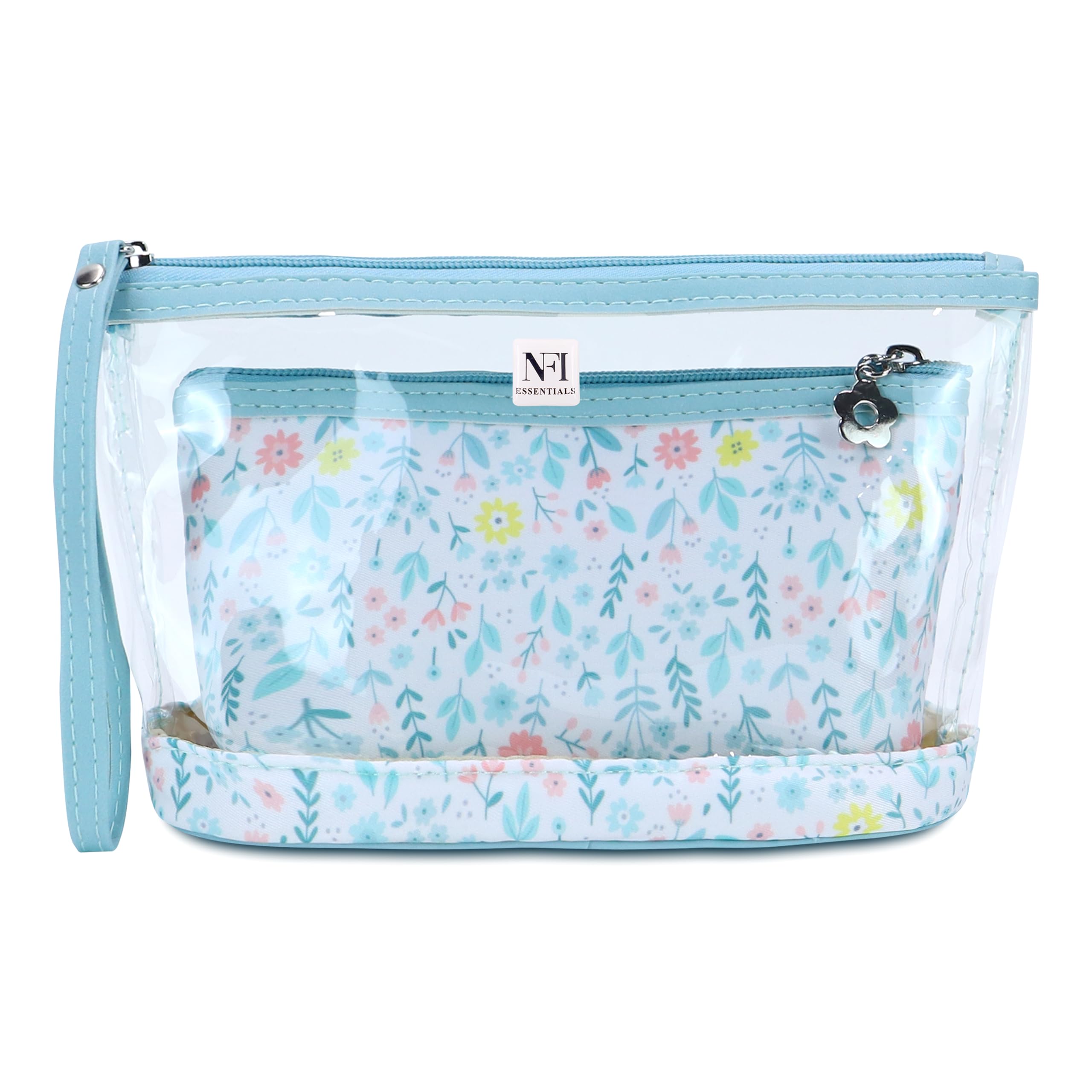 NFI Essentials 2-Pack Floral Print Cosmetic Bags for Women - Large & Medium Zippered Makeup Pouches with Handles, Travel Toiletry Organizer Set | Perfect for Travel, Gym & Daily Beauty Storage