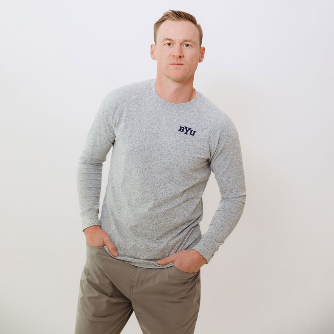 BYU Men's Campus Crew Sweatshirt - Heather Grey - Comfortable Cotton Pullover for College Students - Perfect for School Spirit, Game Days & Casual Wear