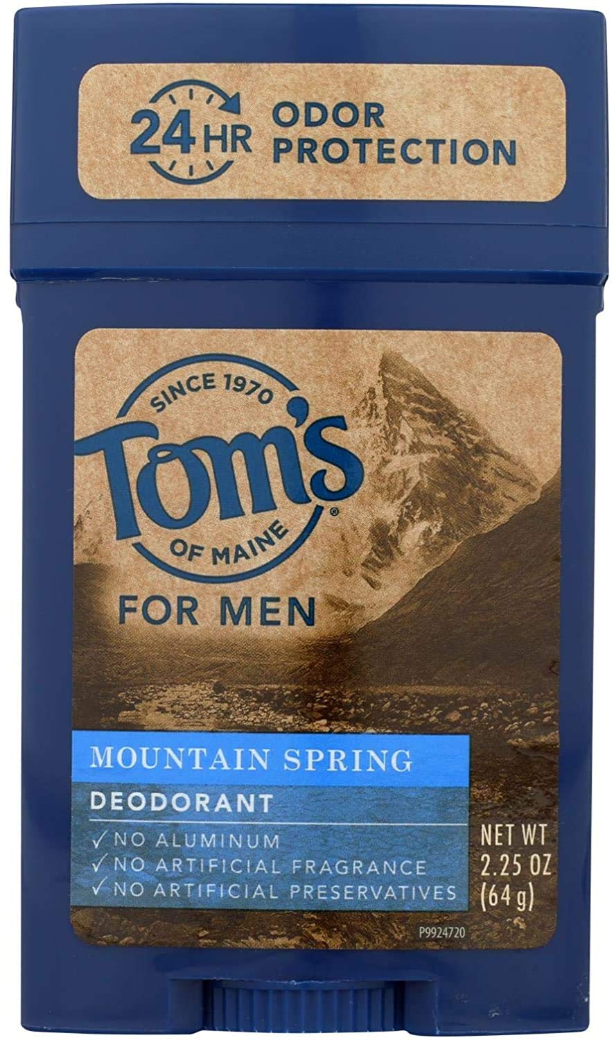 Tom's of Maine Men's Long-Lasting Deodorant Stick - Mountain Spring Scent, 2.25 Oz | 24-Hour Odor Protection, Aluminum-Free & Natural Ingredients | Perfect for Active Lifestyles, Workouts & Outdoor Adventures