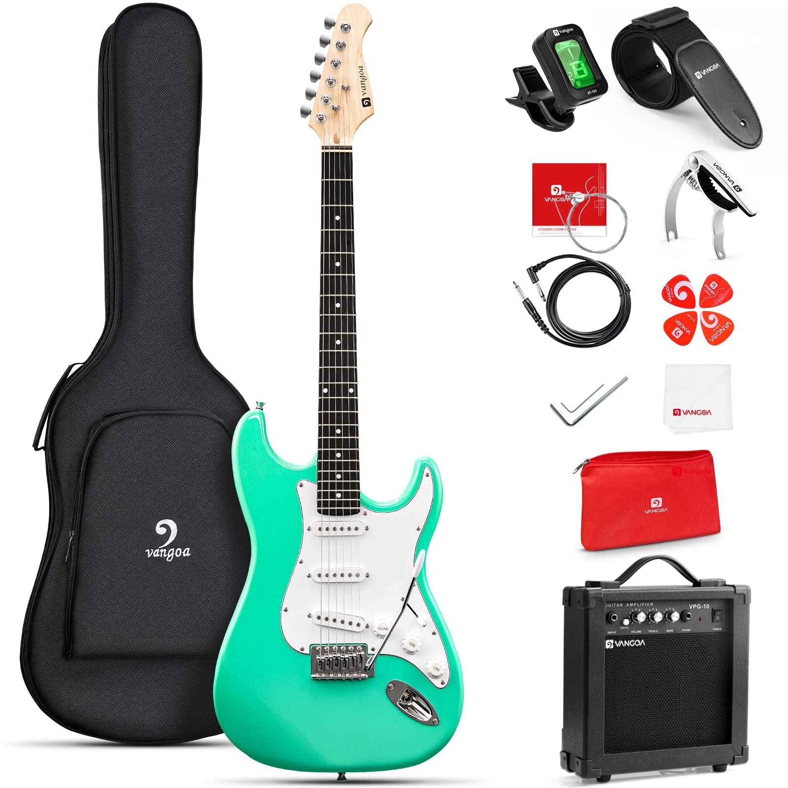 Vangoa 39 Inch Full Size Electric Guitar Beginner Starter Kit with 10W Folding Amp - Surf Green | Perfect for Adults & Teens Learning Guitar at Home, Studio or Live Performances