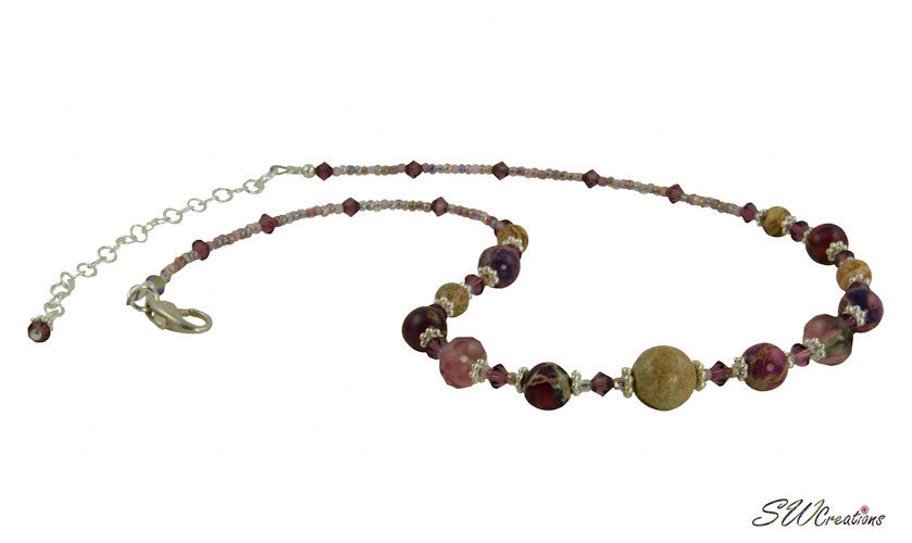 Purple Variscite Jasper Gemstone Beaded Necklace for Women | Natural Healing Crystal Jewelry | Perfect for Meditation, Yoga & Spiritual Gifts