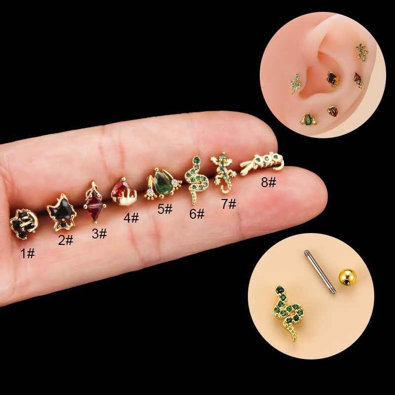 20G Cartilage Lizard Studs Snake Earrings Frog Piercings - Stainless Steel Body Jewelry for Tragus, Helix, Conch Piercings | Perfect for Punk, Gothic, Alternative Fashion Styles