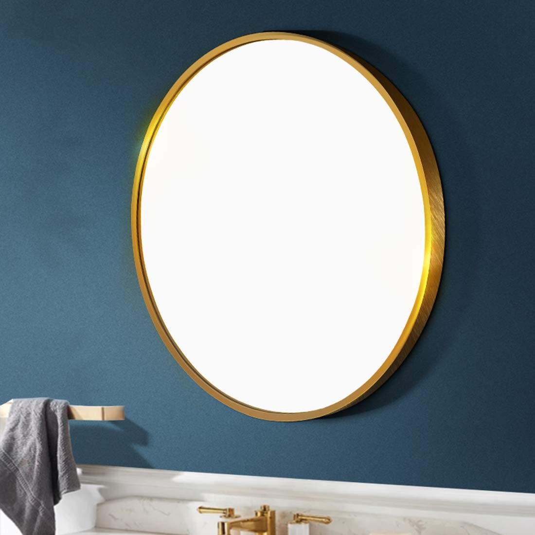 Round Wall-Mounted Bathroom Mirror - Aluminum Alloy Framed Large Vanity Mirror with Magnifying Feature for Shaving & Makeup - Perfect for Bathroom, Bedroom, Living Room and Hallway Decor