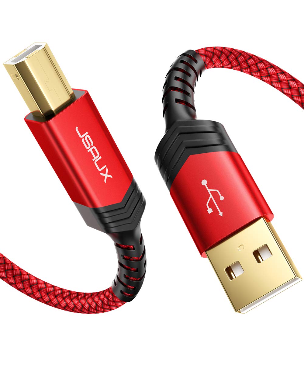 JSAUX 15ft USB 2.0 Printer Cable (Type A to B) - High Speed Scanner Cord Compatible with HP, Canon, Epson, Brother, Lexmark, Dell, Xerox, Samsung - Perfect for Home Office, Studio & Music Equipment (Red)