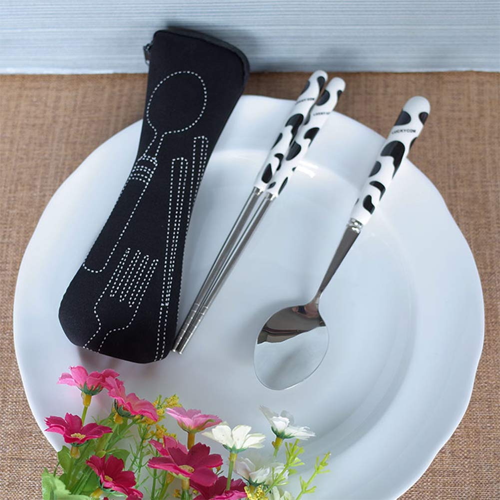 Bluelanss Waterproof Travel Cutlery Pouch - Portable Tableware Storage Bag for Camping, Hiking & Outdoor Picnics - Fits Knife, Fork, Spoon, Chopsticks & Bottle Opener - Compact Zipper Organizer (Black) | Perfect for Backpacking, RV Trips & Beach BBQs