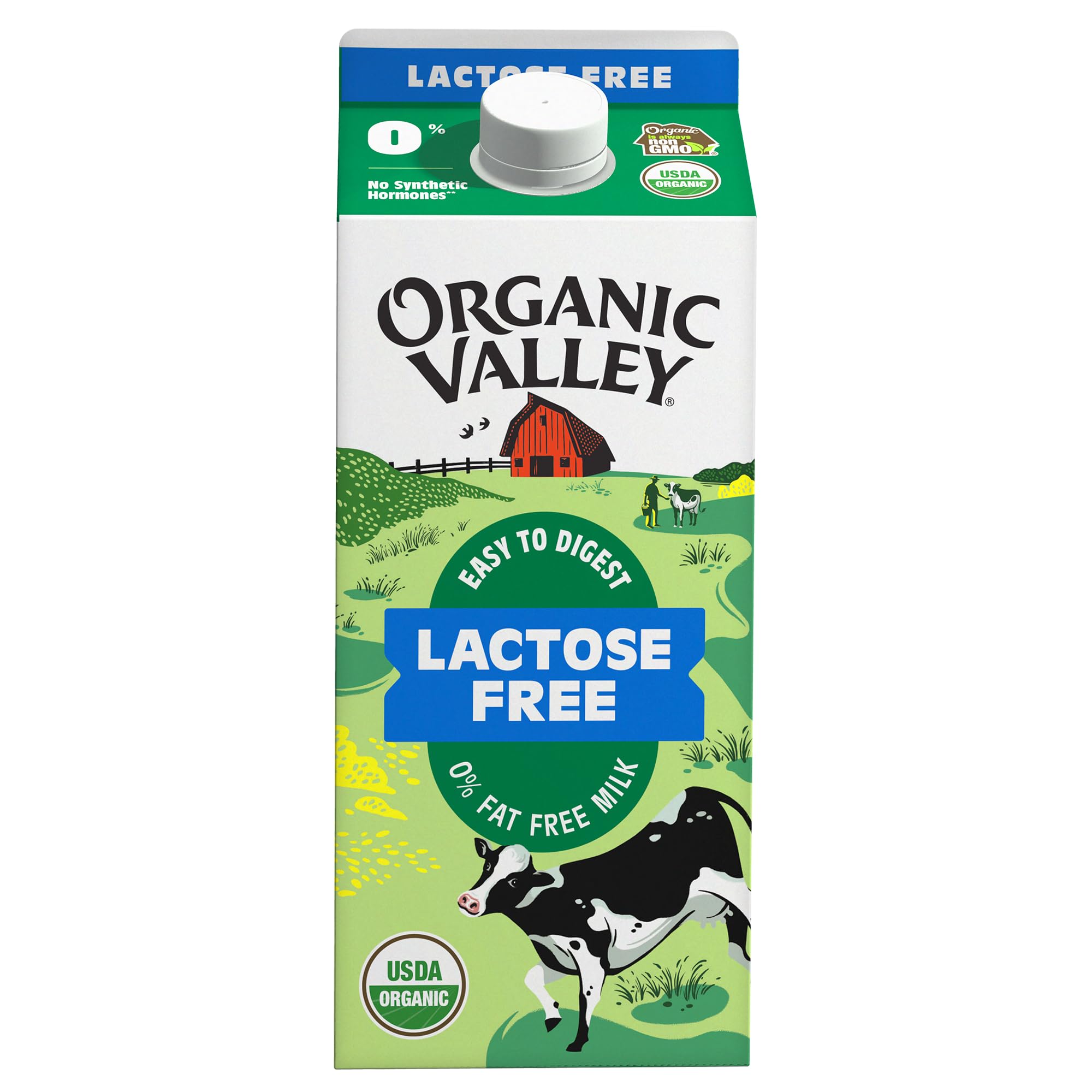 Organic Valley Fat Free Milk - Ultra Pasteurized, Lactose Free, 64 Fl Oz (Half Gallon) - Perfect for Smoothies, Coffee & Healthy Breakfasts