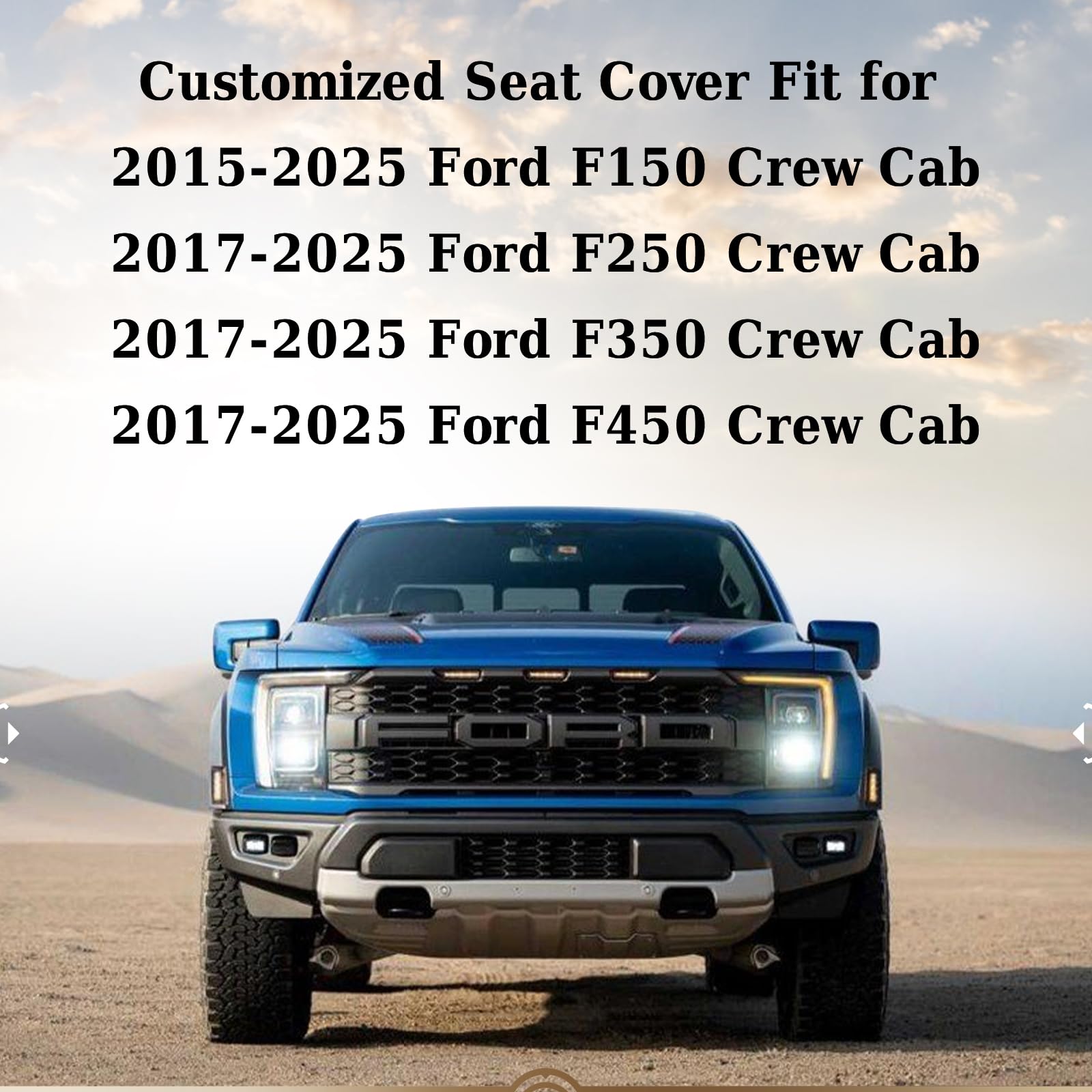 Waterproof Neoprene Front Car Seat Covers for 2015-2025 Ford F150 Crew Cab & 2017-2025 F250 F350 F450 Trucks - Durable Back Seat Protector (Blue & Black) | Perfect for Work Trucks, Off-Roading & Family Road Trips